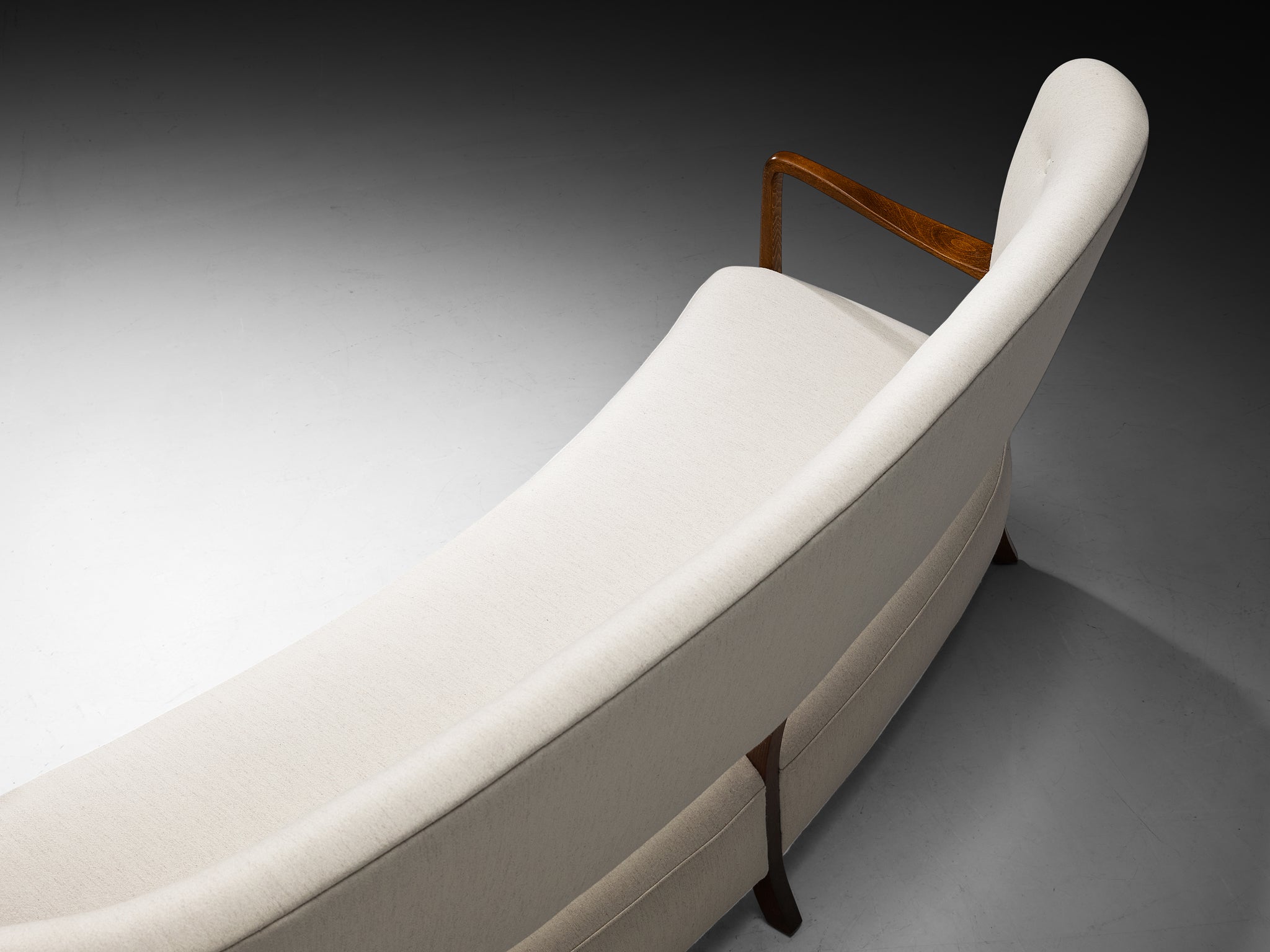 1940s Danish Sofa with Sculptural Frame in White Wool Seating Morentz