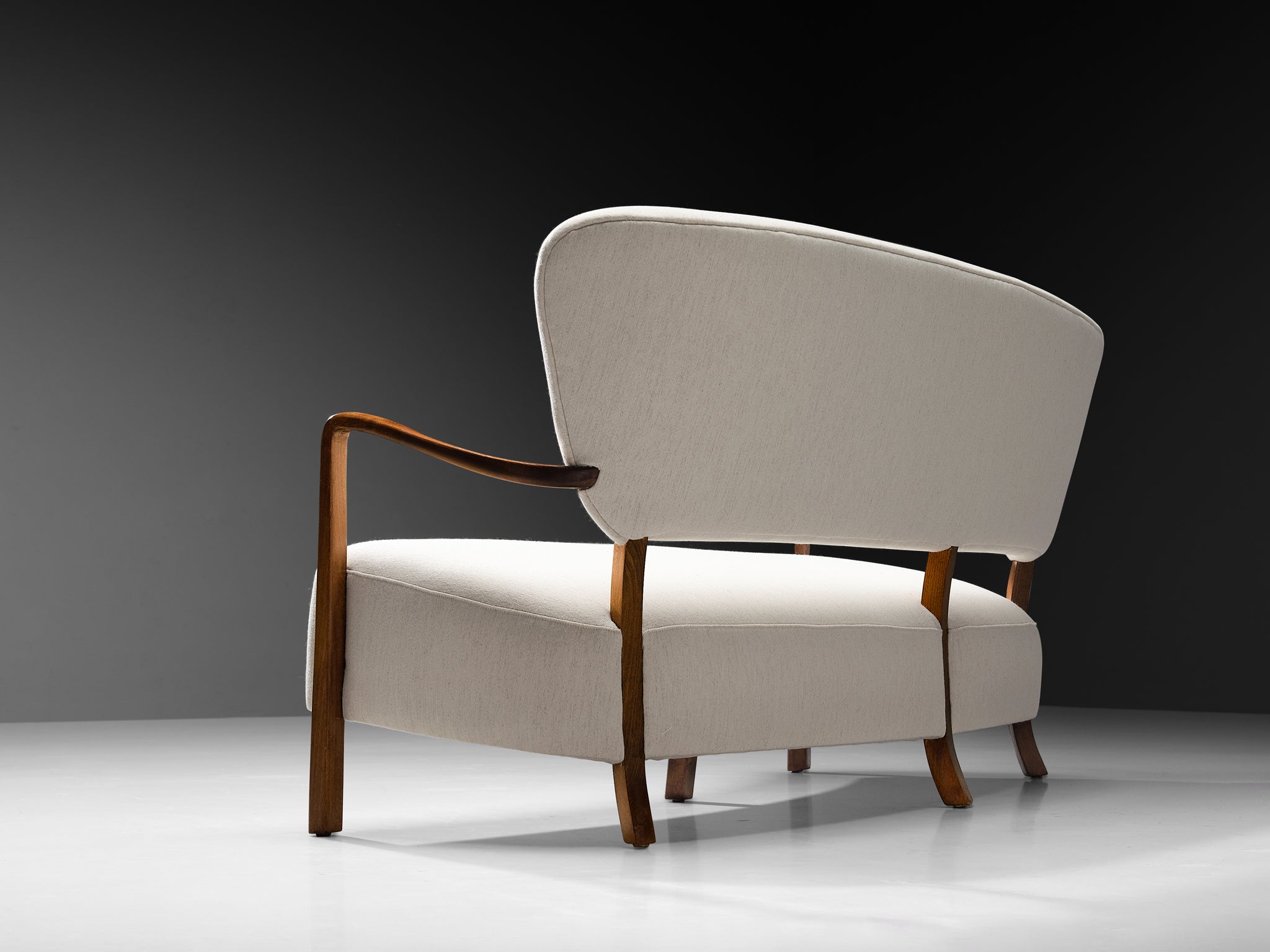 1940s Danish Sofa with Sculptural Frame in White Wool Seating Morentz