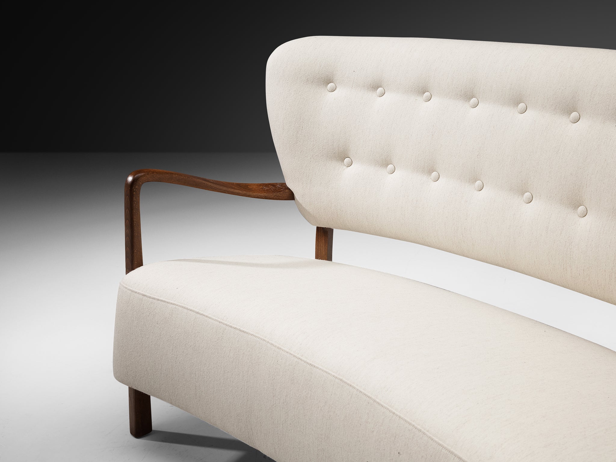 1940s Danish Sofa with Sculptural Frame in White Wool Seating Morentz