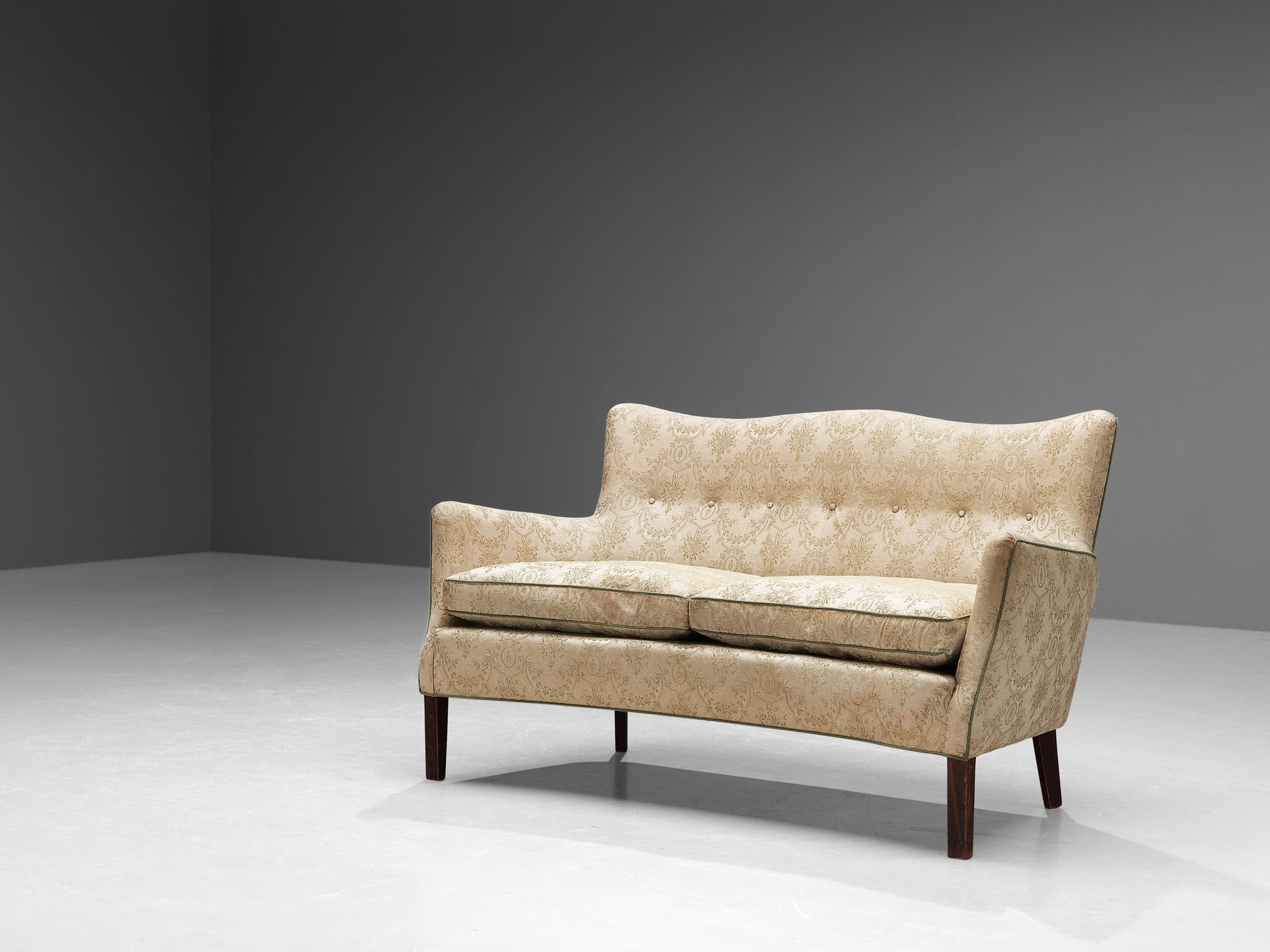 1950s Danish Sofa in Off-White Decorative Upholstery and Wood seating Morentz