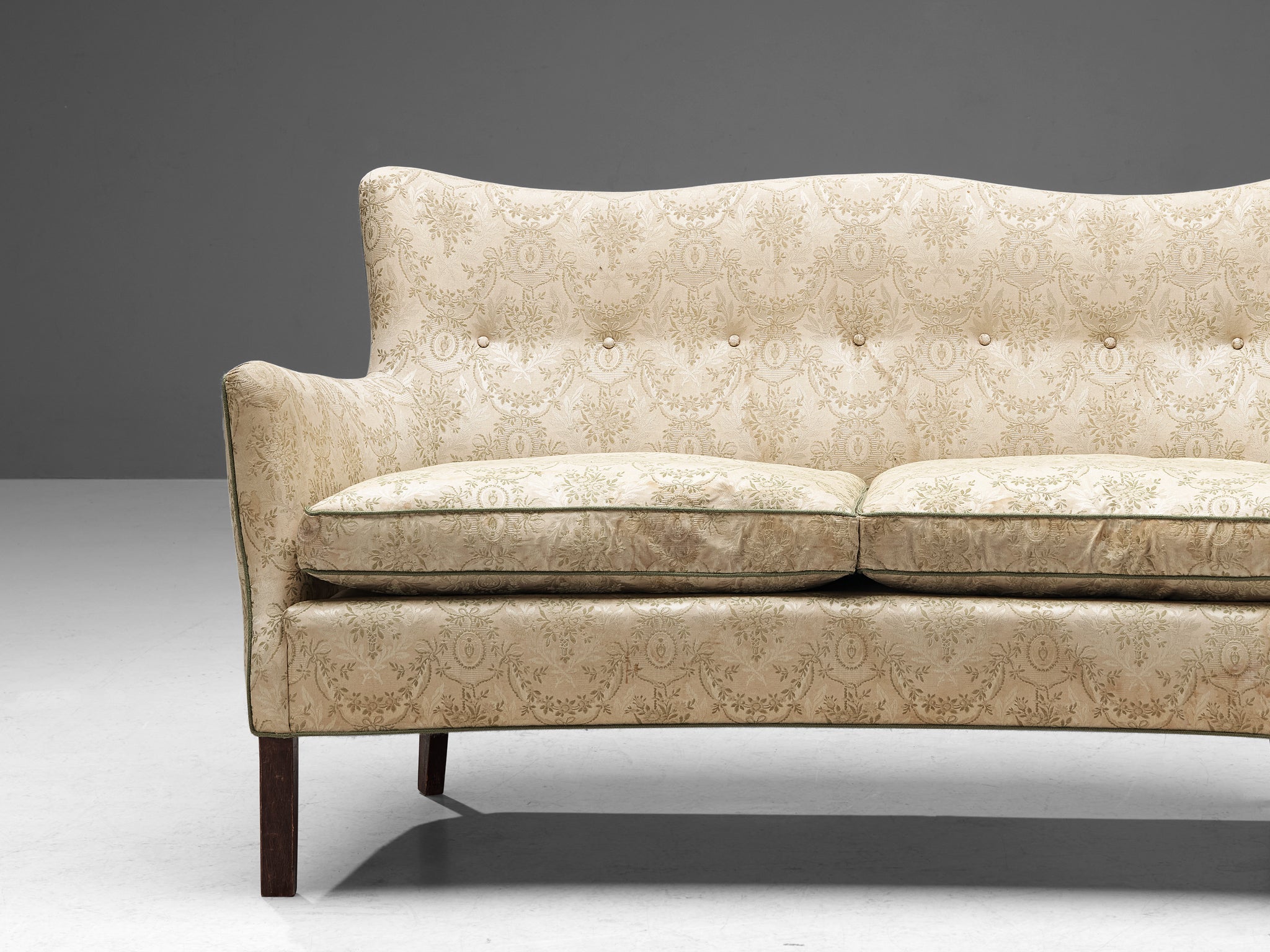 1950s Danish Sofa in Off-White Decorative Upholstery and Wood seating Morentz