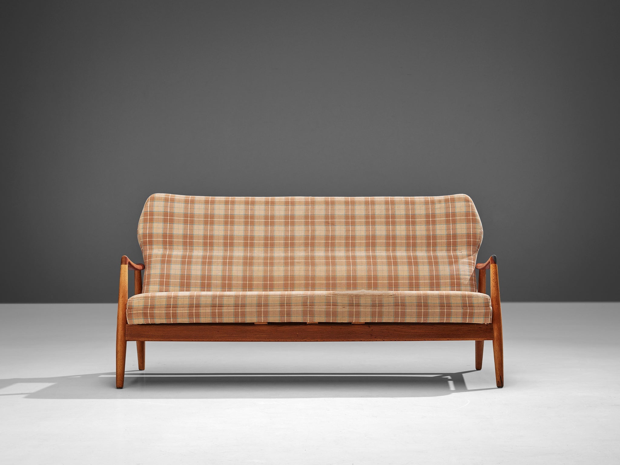 Aksel Bender Madsen Sofa in Checkered Fabric, Oak and Teak seating Morentz