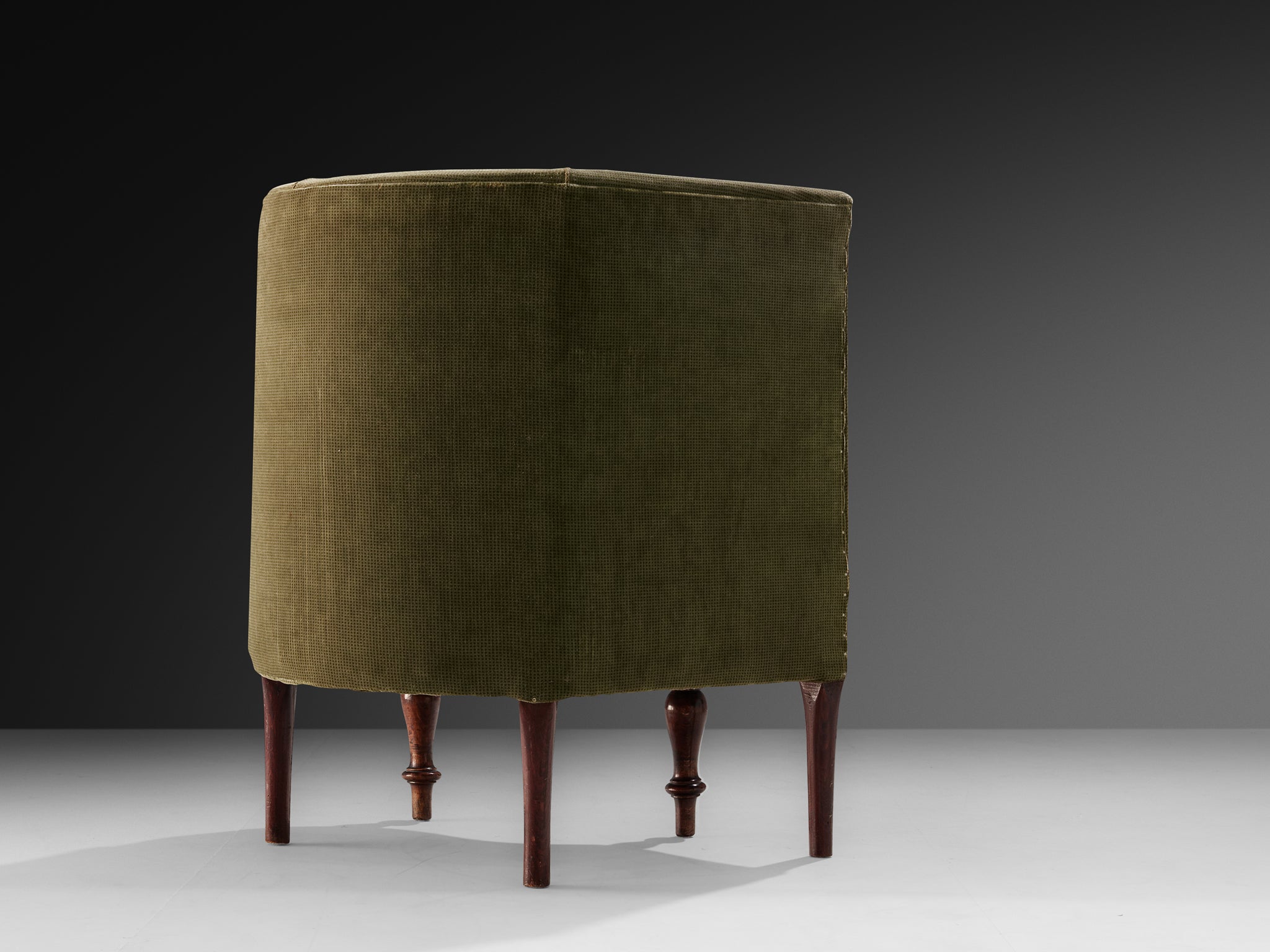 Asymmetrical Art Deco Lounge Chair in Wood and Green Fabric Seating Morentz
