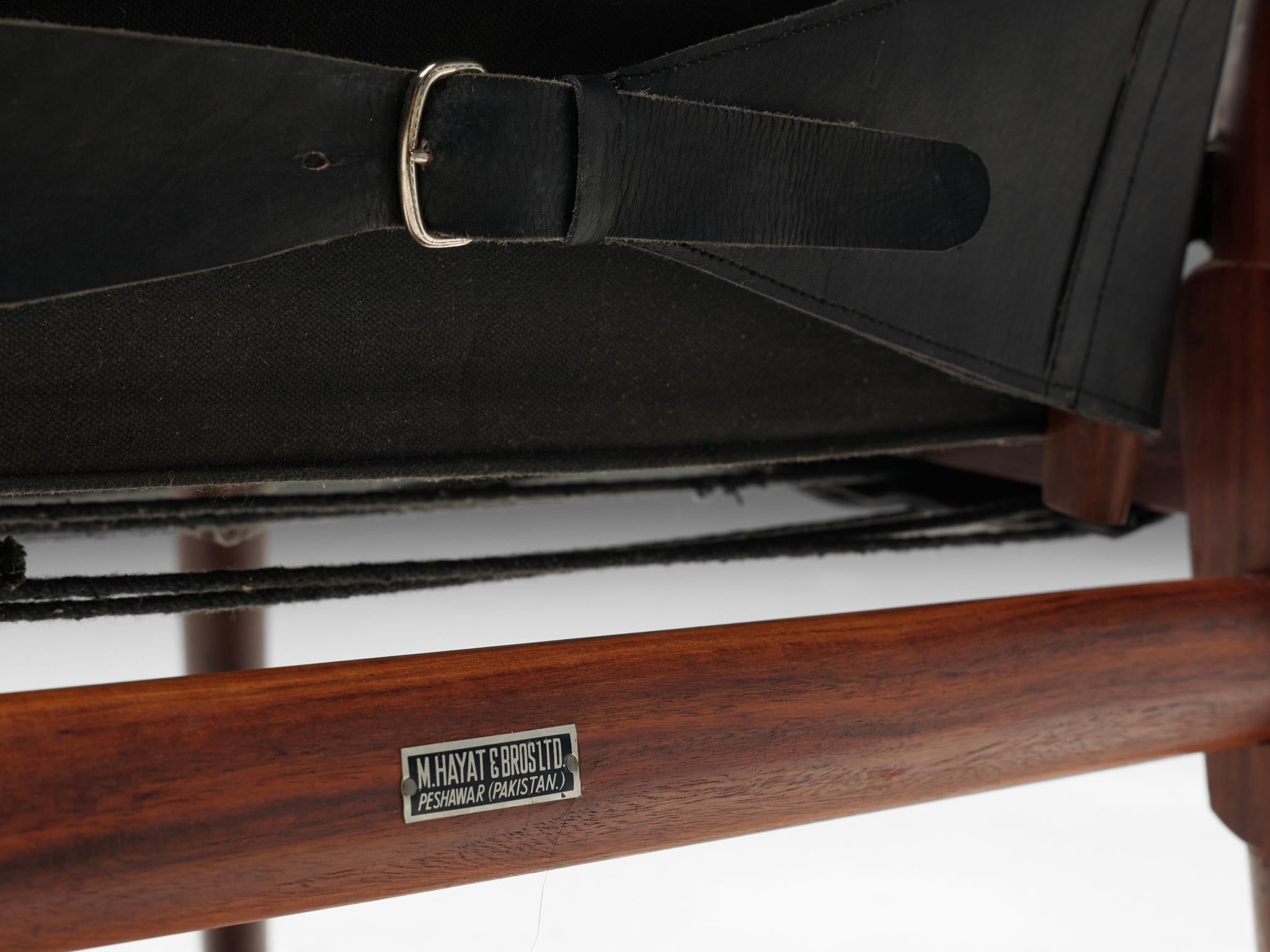 Safari Chair in Black Leather Wood Brass seating Morentz