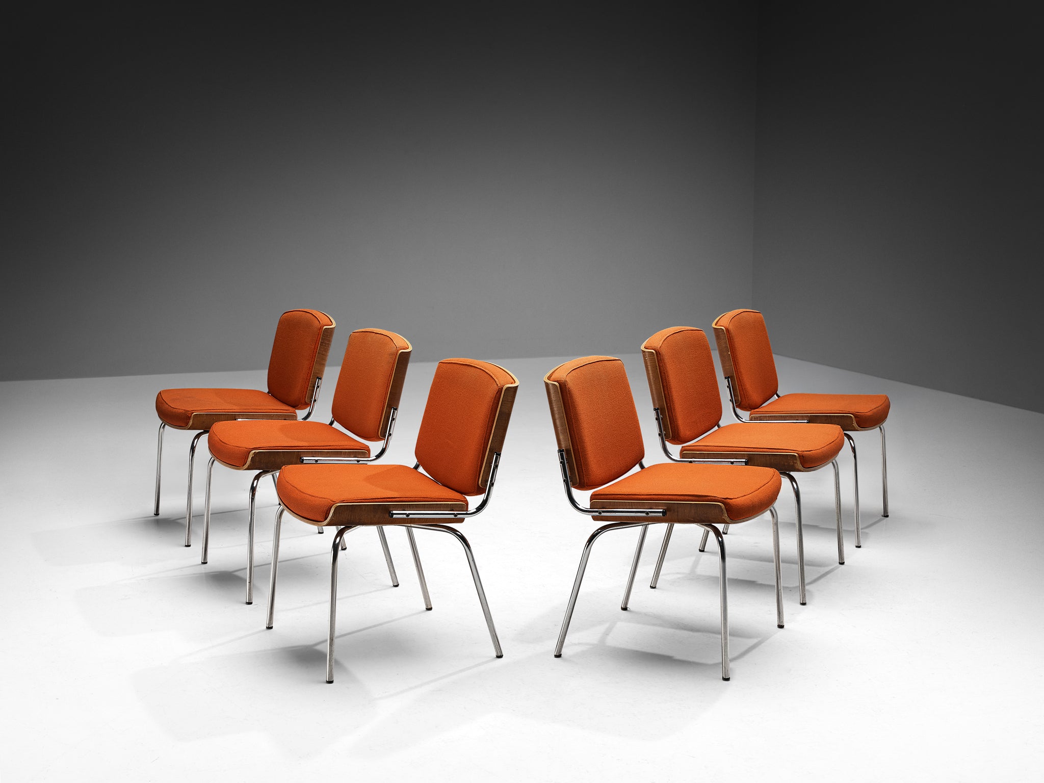 Danish Dining Chairs in Teak and Orange Upholstery Seating Morentz