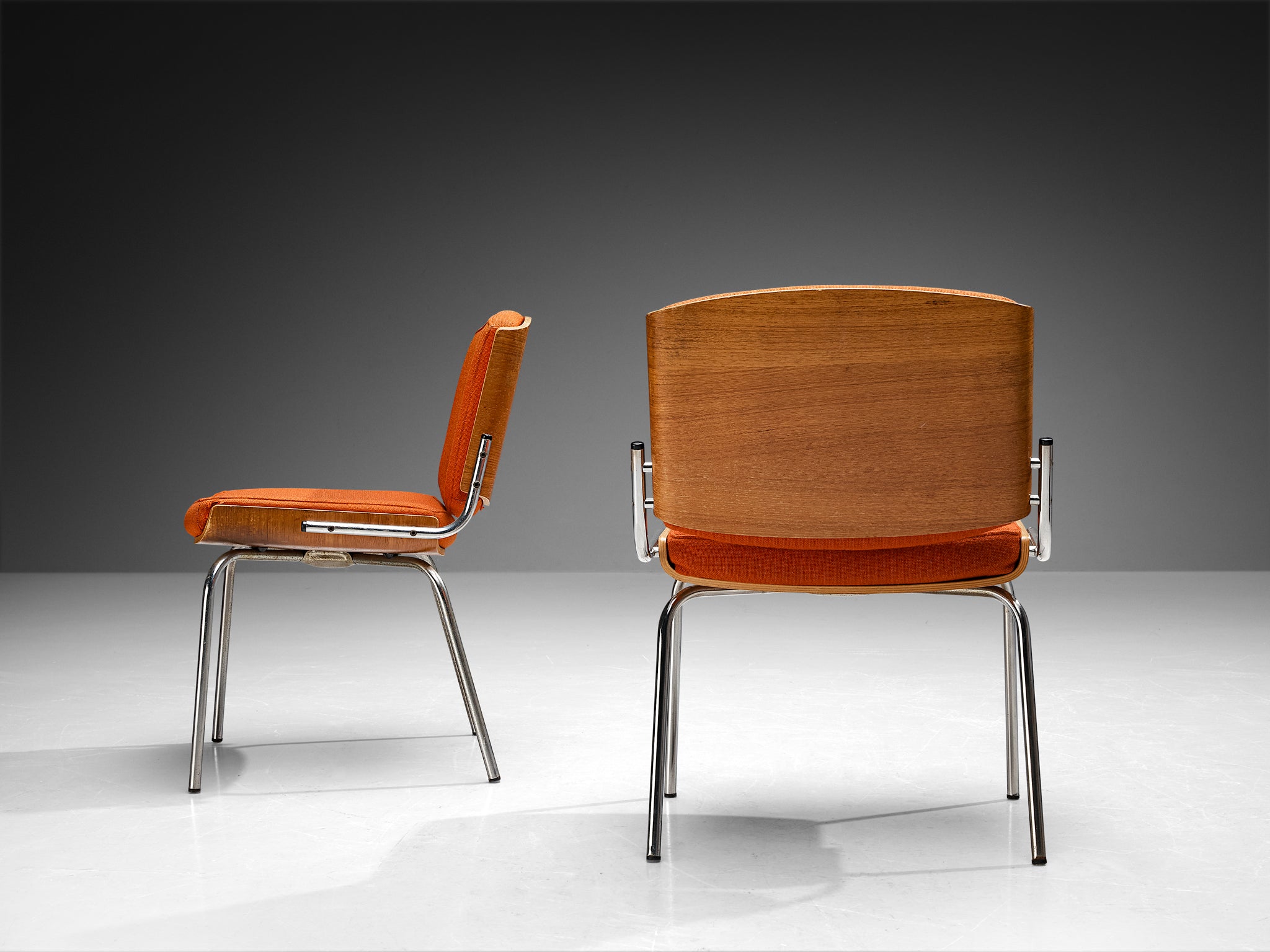 Danish Dining Chairs in Teak and Orange Upholstery Seating Morentz