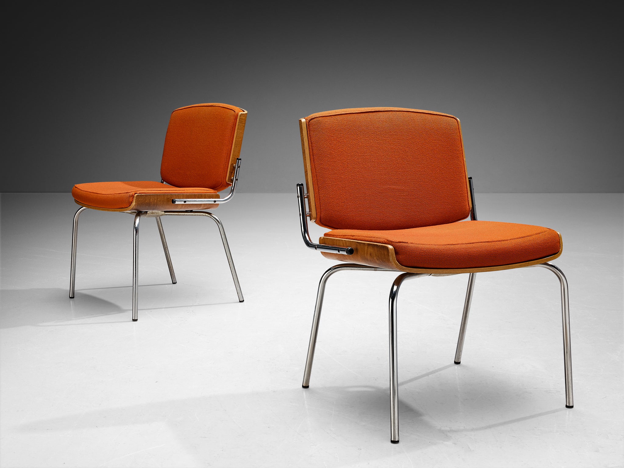 Danish Dining Chairs in Teak and Orange Upholstery Seating Morentz