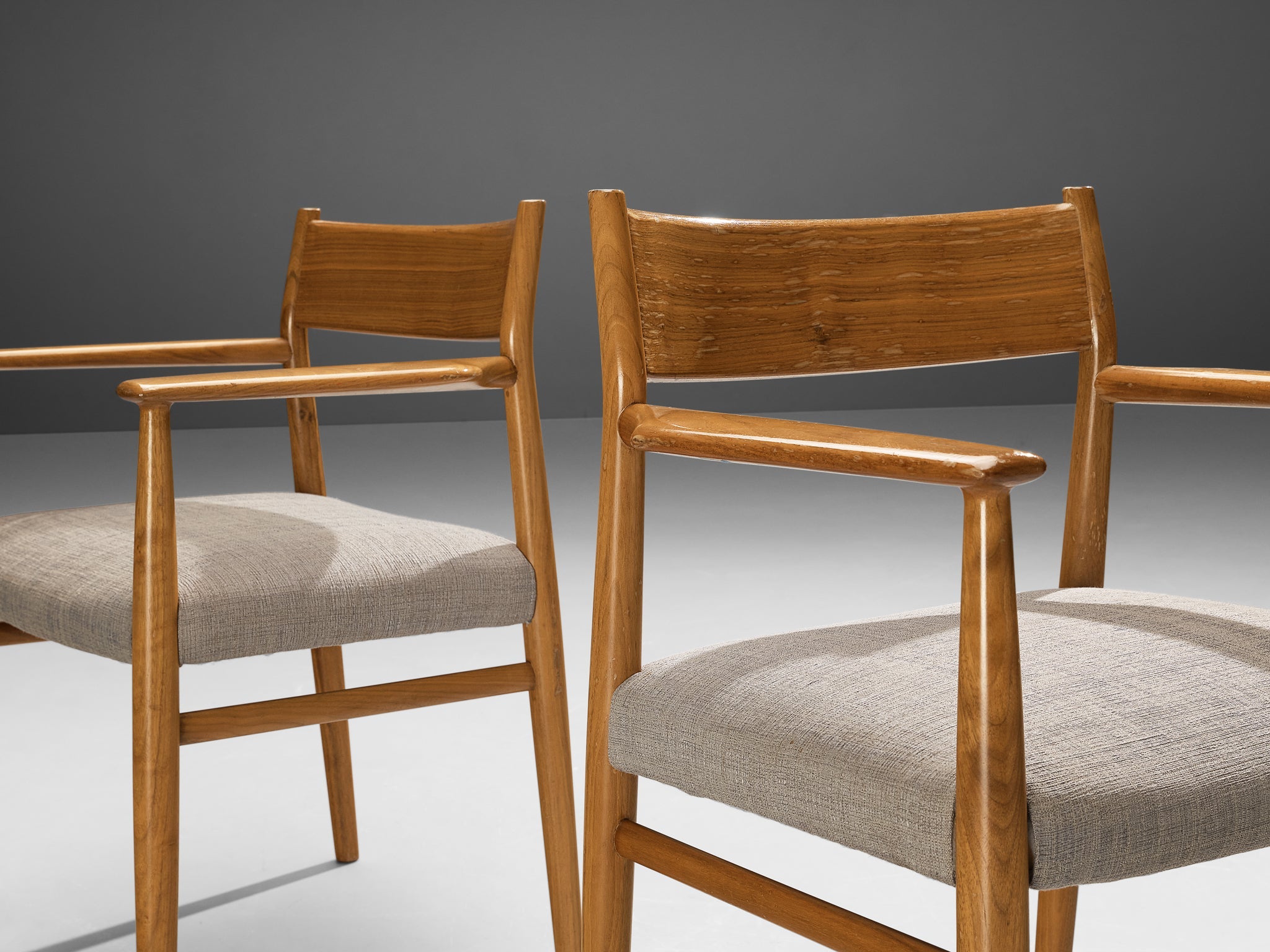 Arne Vodder Set of Six Dining Chairs in Walnut and Grey Upholstery seating Morentz