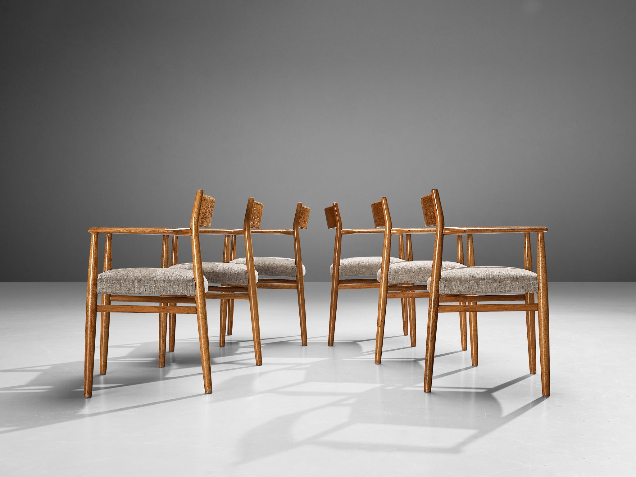 Arne Vodder Set of Six Dining Chairs in Walnut and Grey Upholstery seating Morentz