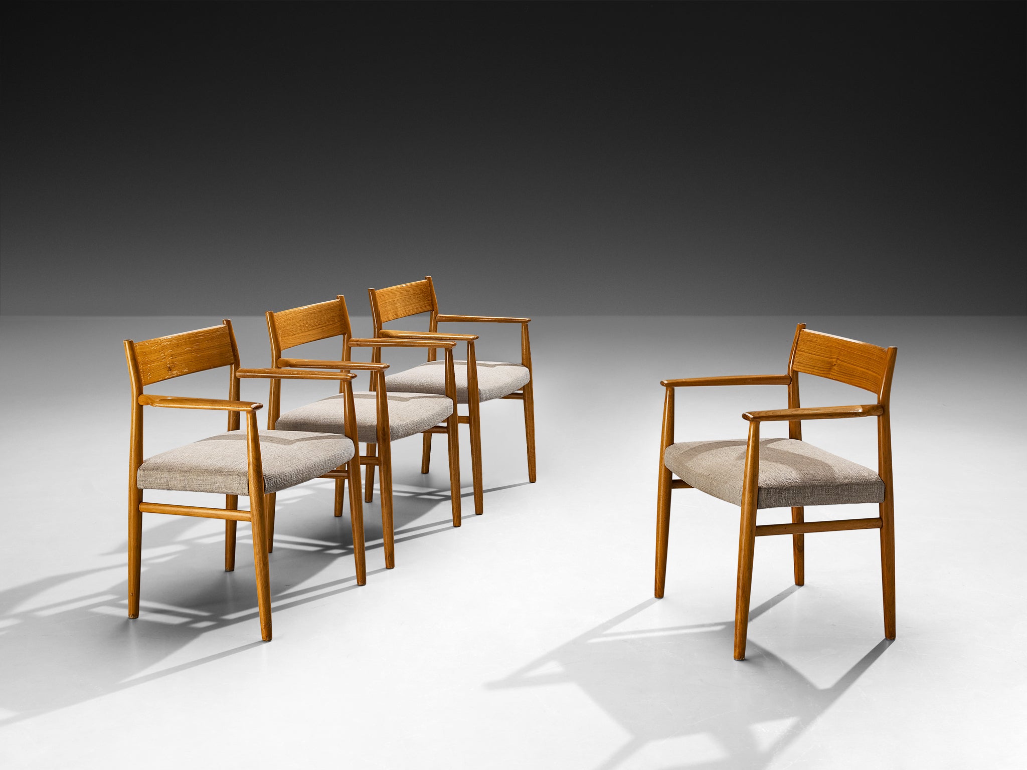 Arne Vodder for Sibast Set of Four Dining Chairs in Walnut and Grey Upholstery Seating Morentz