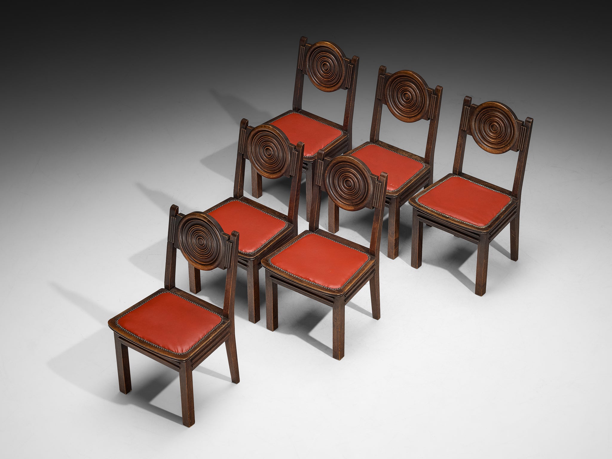 1930s French Art Deco Set of Six Dining Chairs in Mahogany Seating Morentz