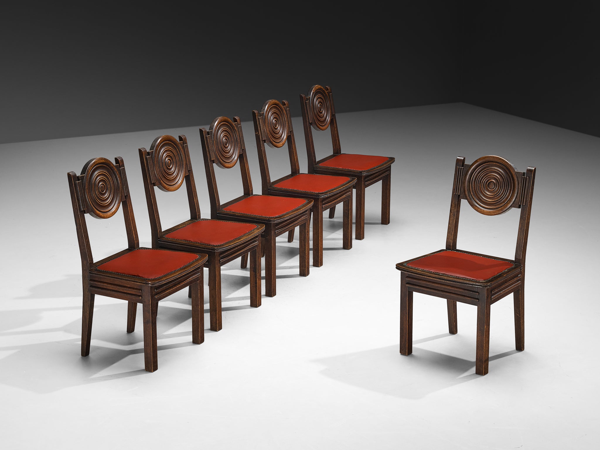 1930s French Art Deco Set of Six Dining Chairs in Mahogany Seating Morentz