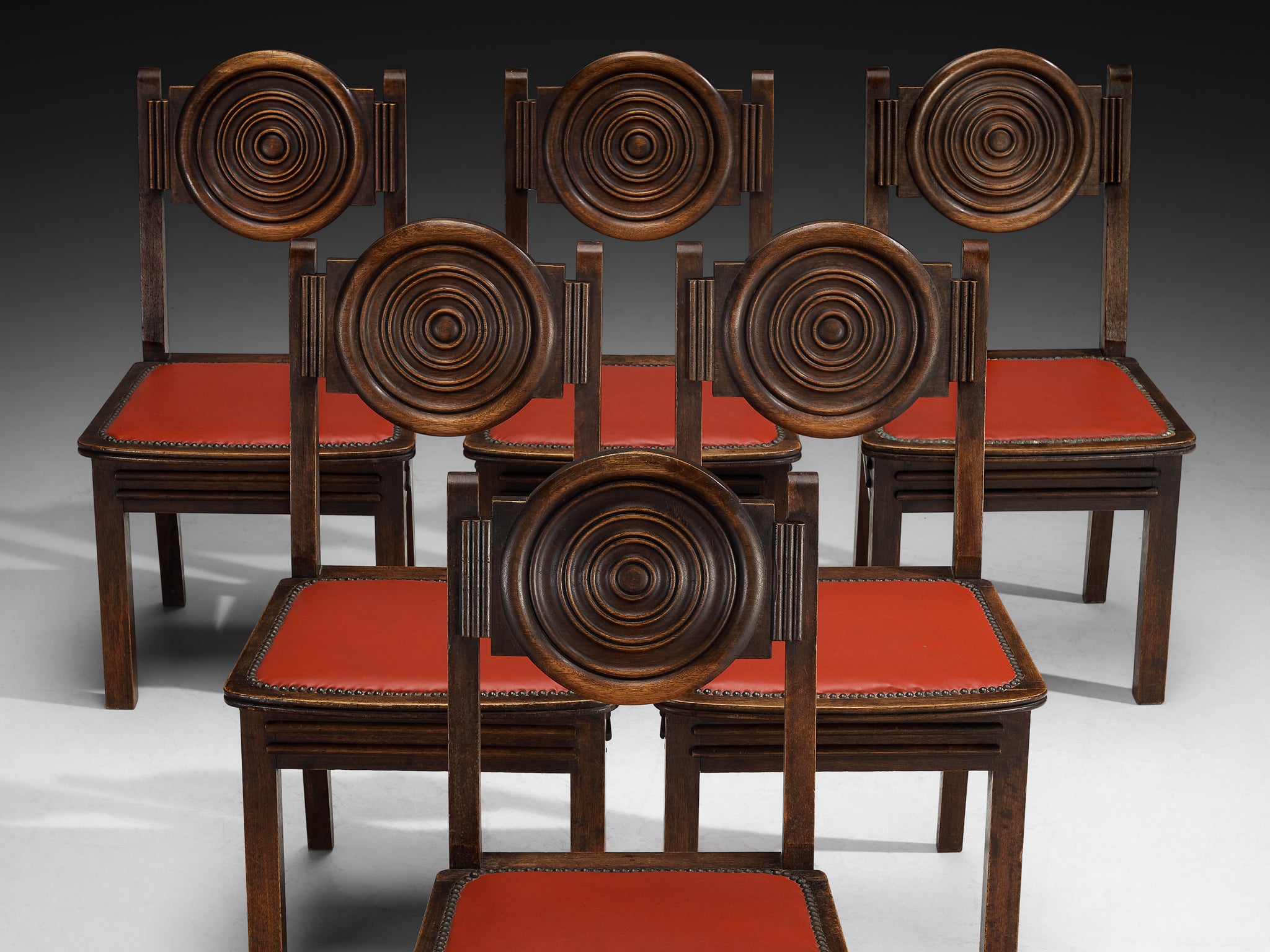 1930s French Art Deco Set of Six Dining Chairs in Mahogany Seating Morentz