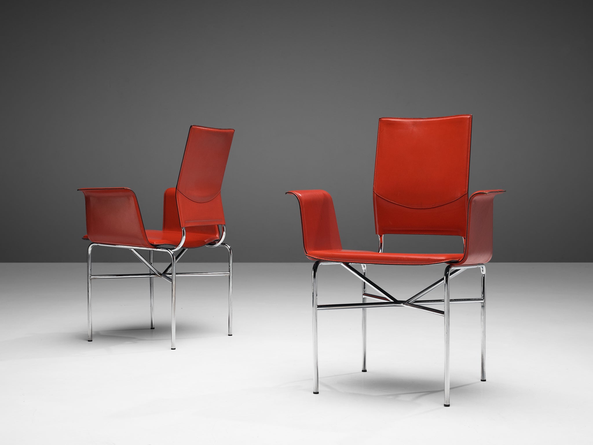 Ross Littell for Matteo Grassi Armchairs in Red Leather and Steel seating Morentz