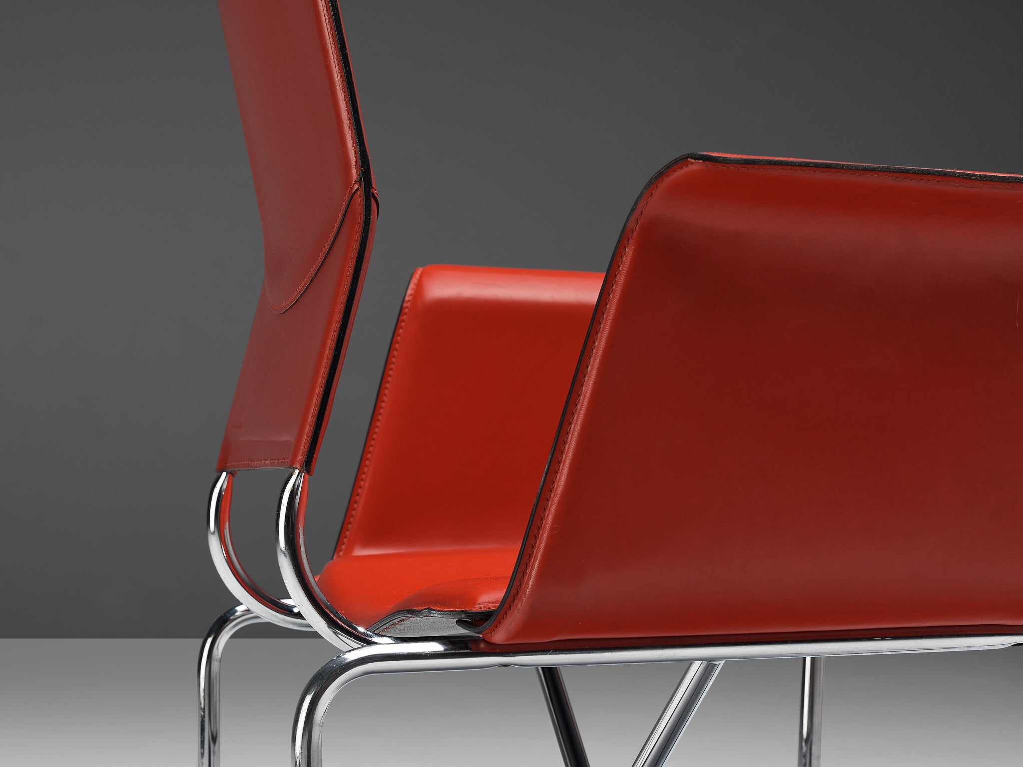 Ross Littell for Matteo Grassi Armchairs in Red Leather and Steel seating Morentz