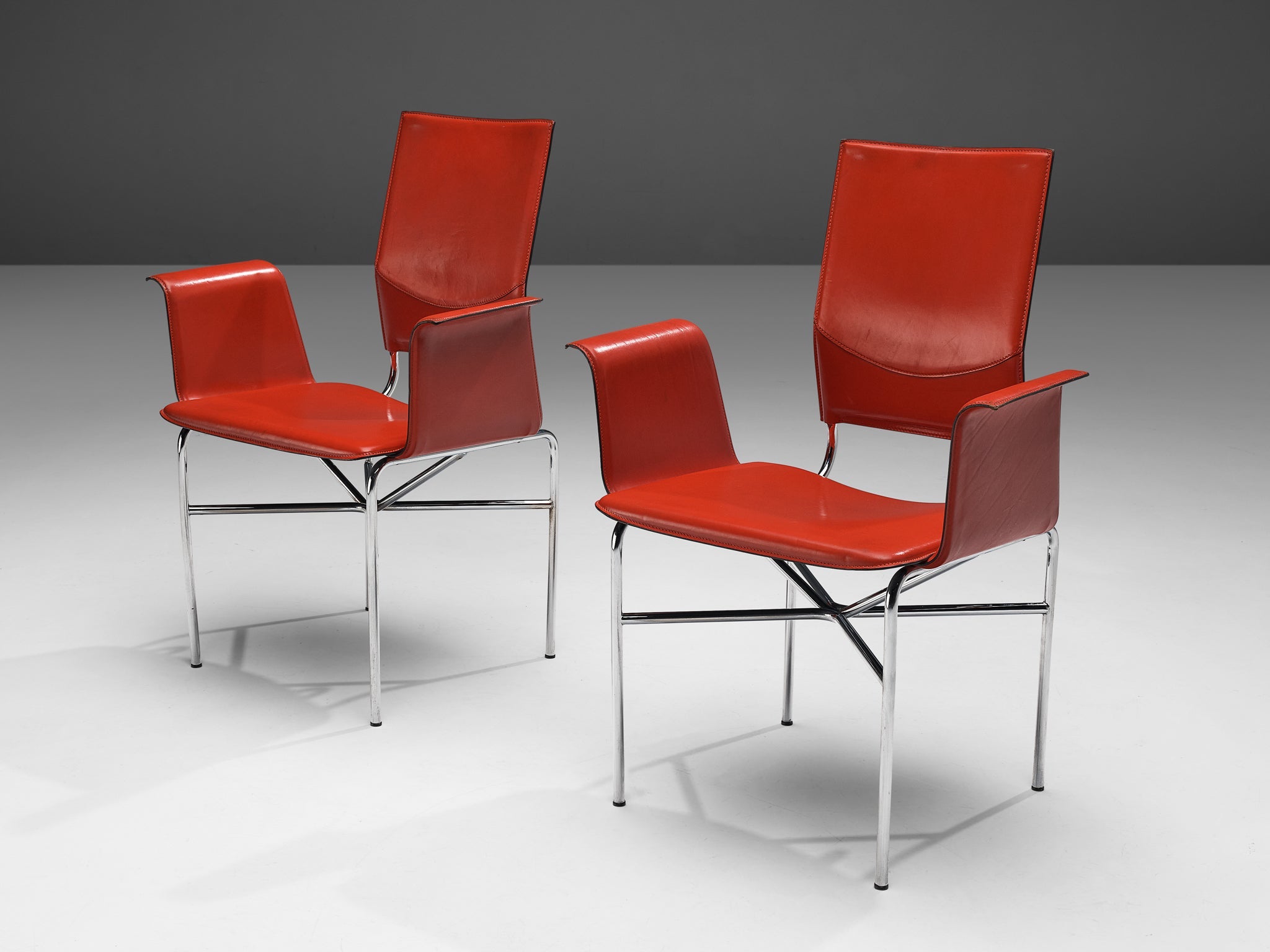 Ross Littell for Matteo Grassi Armchairs in Red Leather and Steel seating Morentz