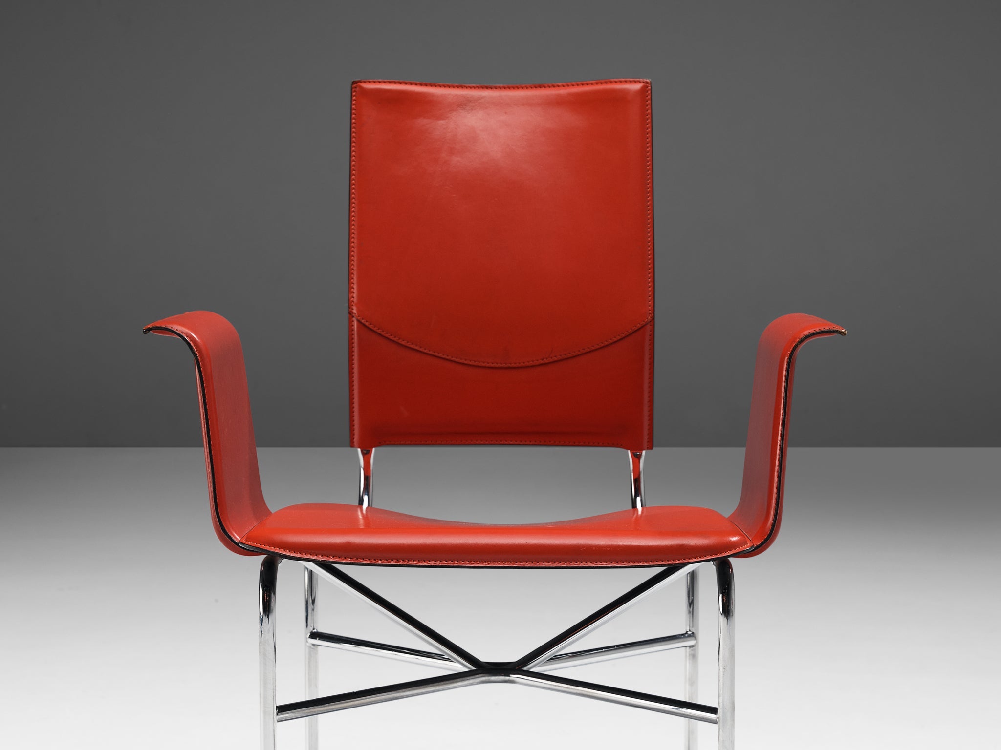 Ross Littell for Matteo Grassi Armchairs in Red Leather and Steel seating Morentz
