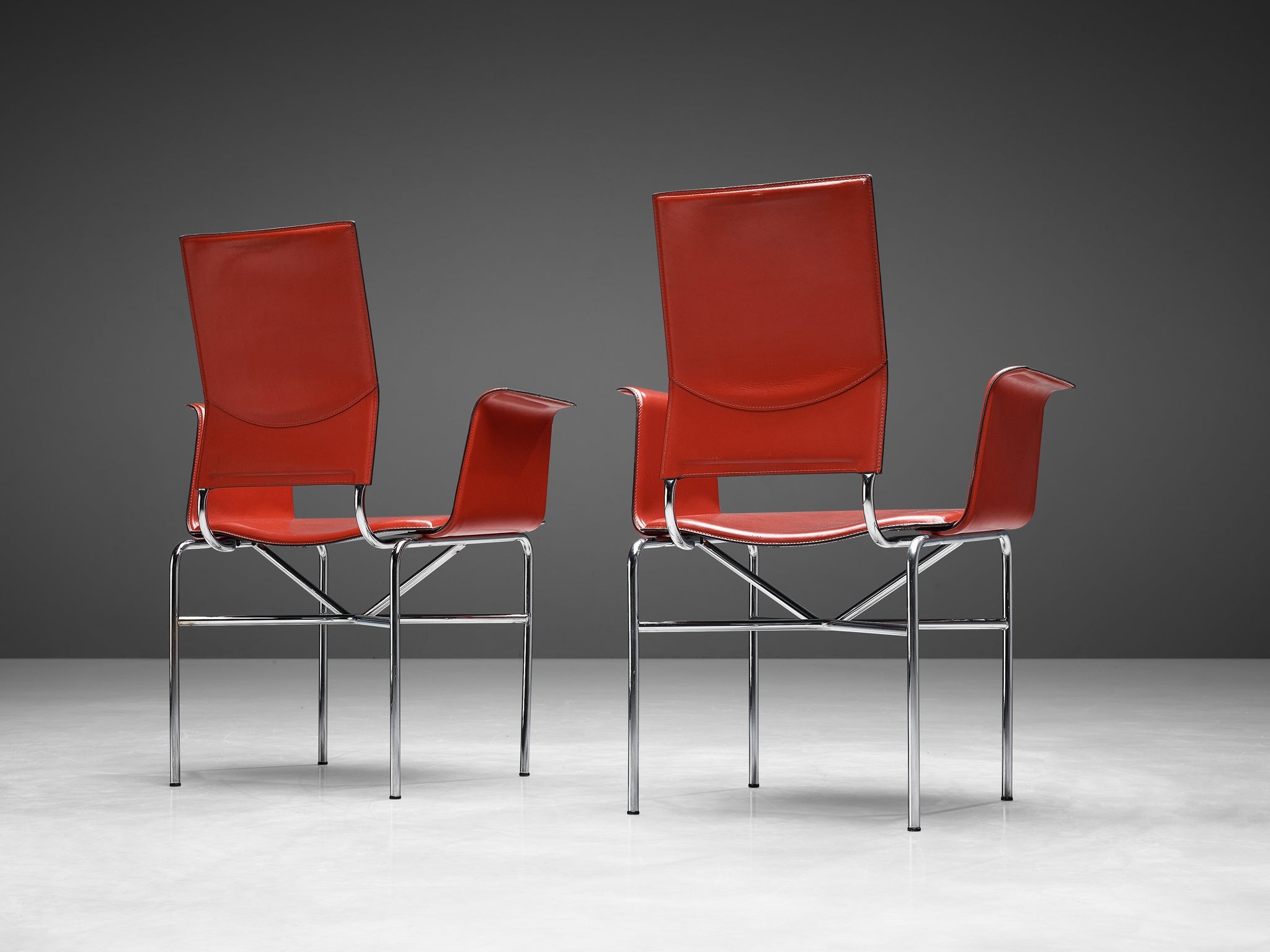 Ross Littell for Matteo Grassi Armchairs in Red Leather and Steel seating Morentz
