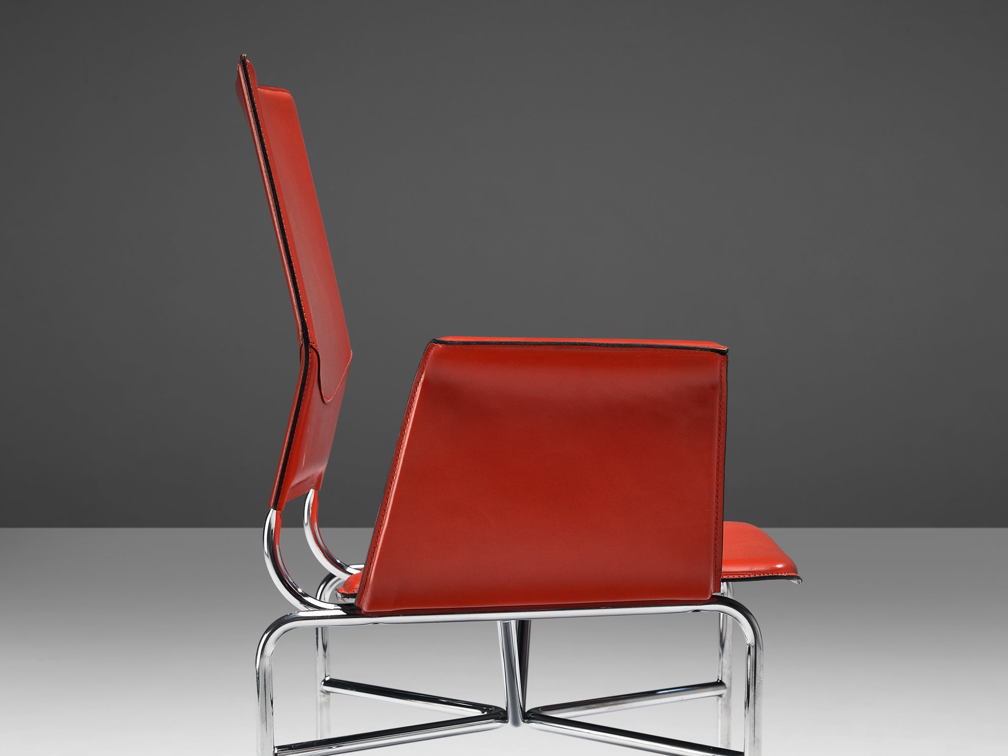 Ross Littell for Matteo Grassi Armchairs in Red Leather and Steel seating Morentz