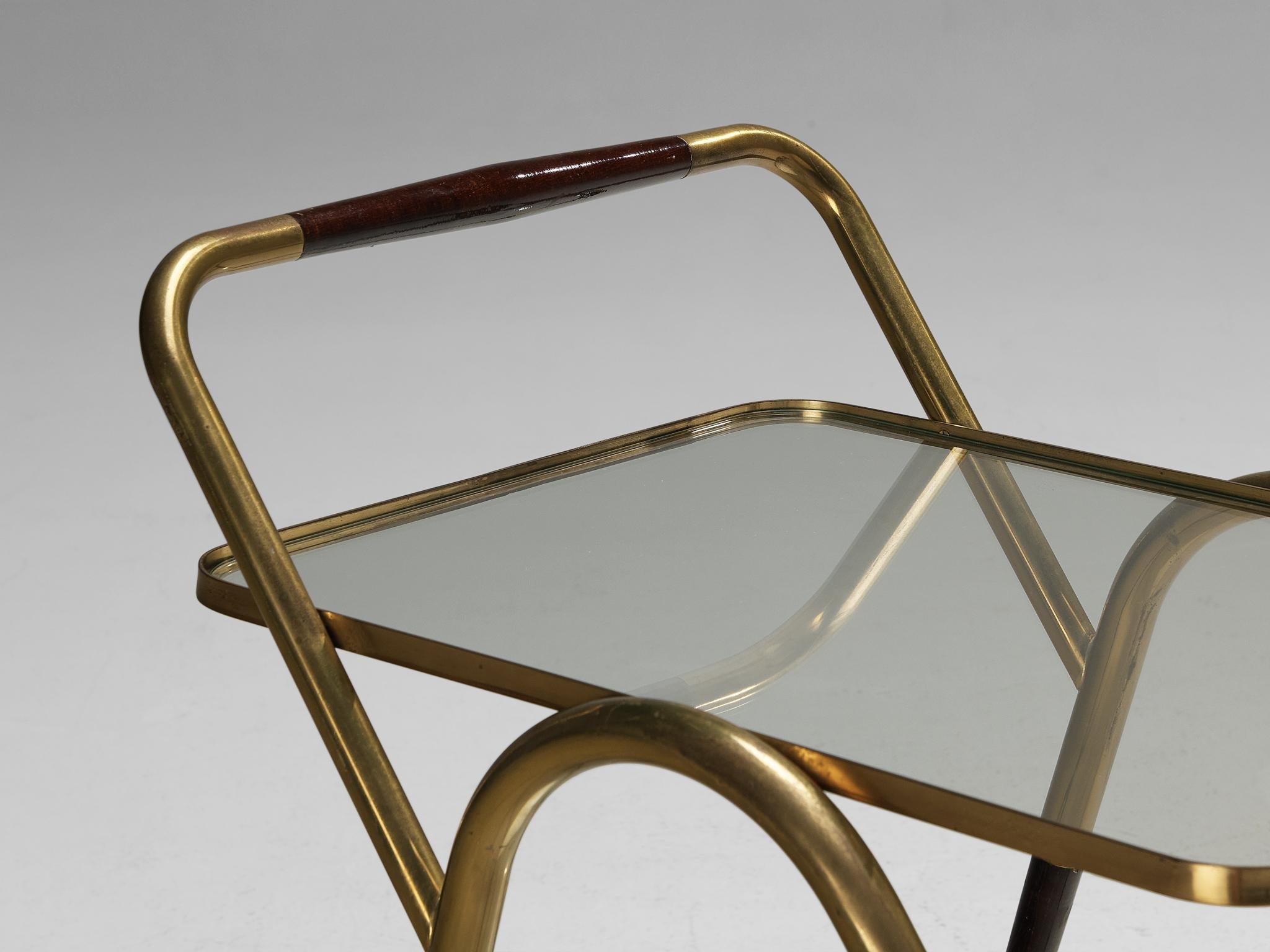 Italian Bar Cart in Brass and Glass