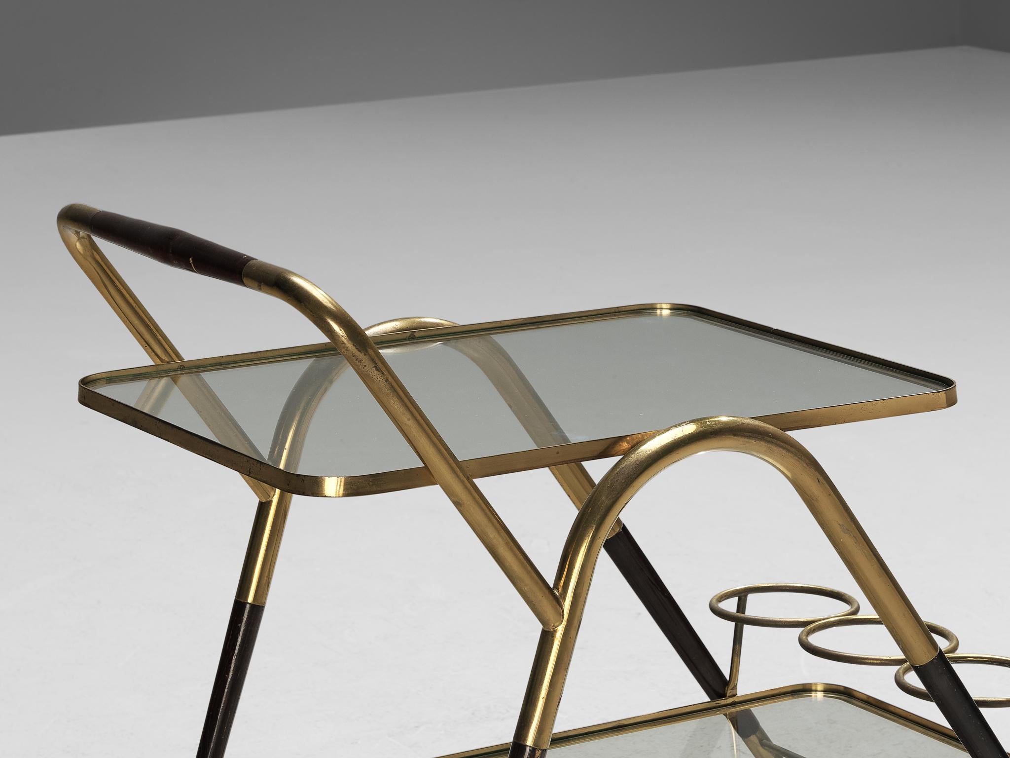Italian Bar Cart in Brass and Glass