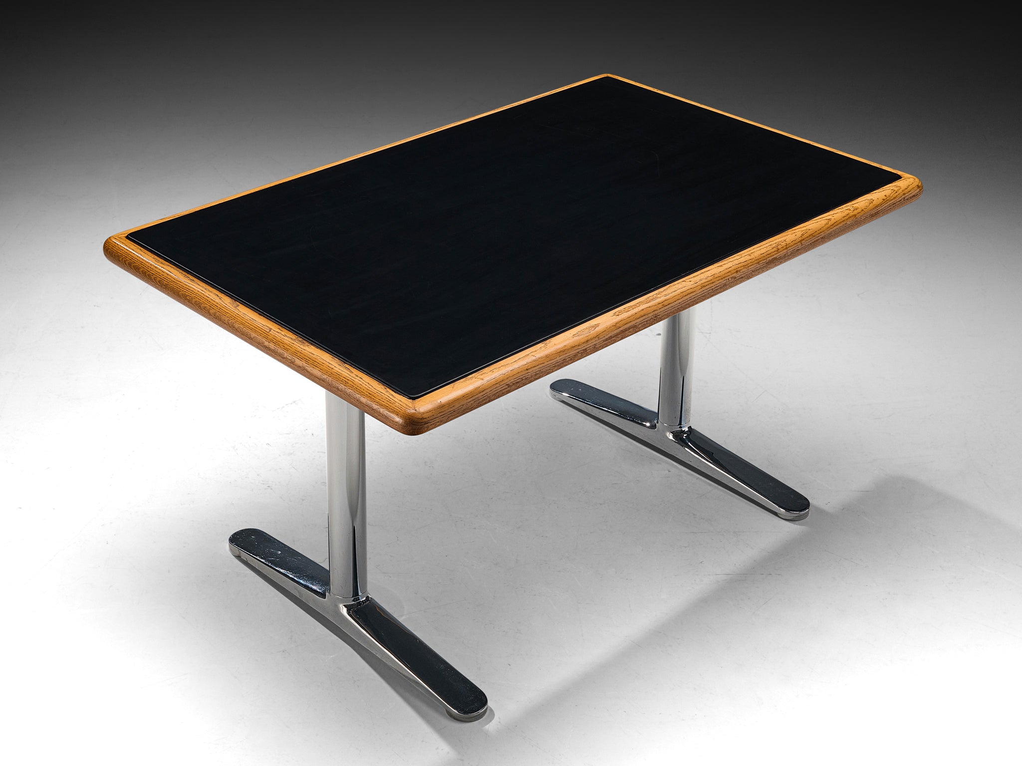 Warren Platner Writing Desk in Oak with Black Leather Top Tables Morentz