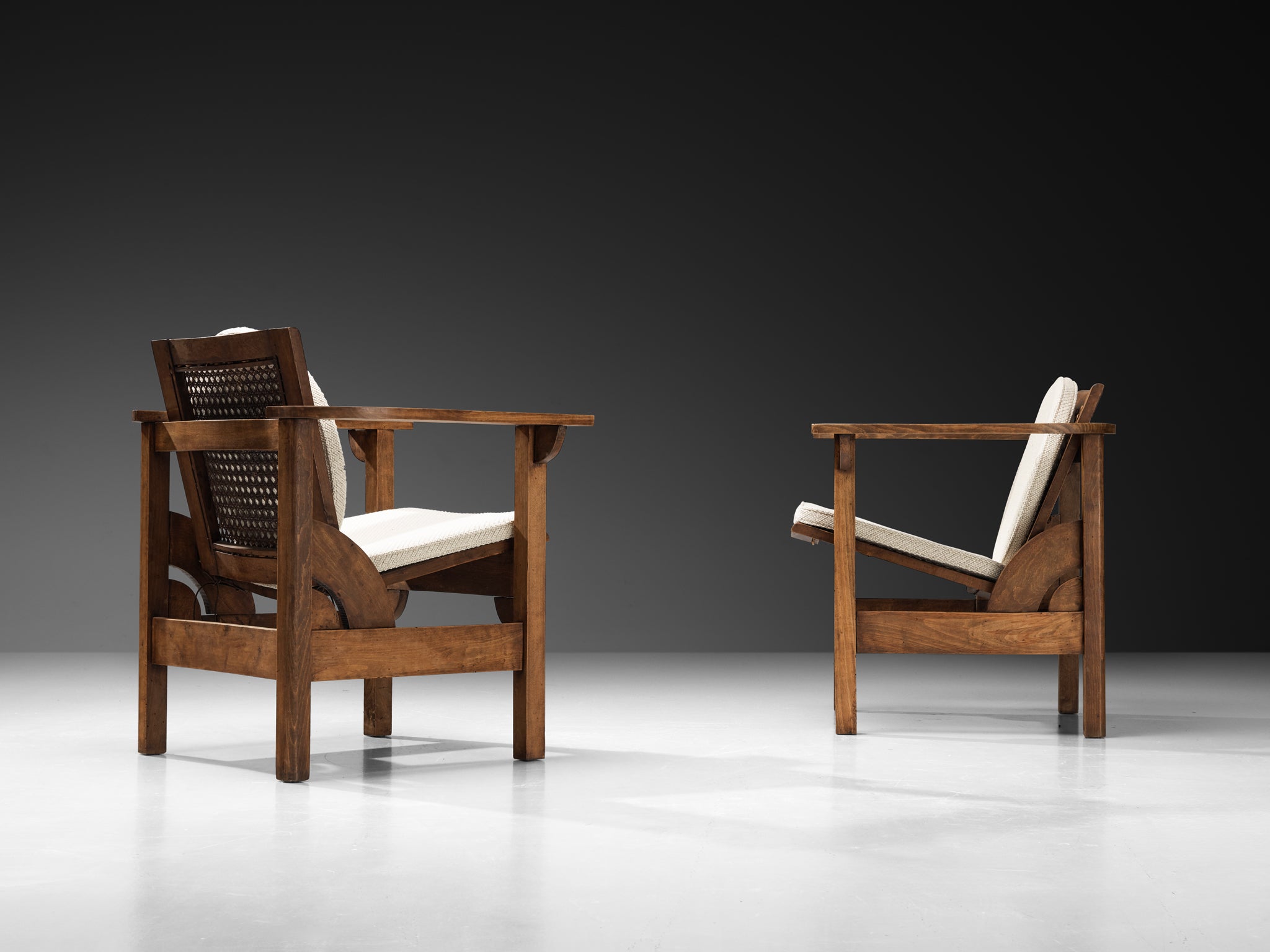 Pierre Dariel 'Hendaye' Armchairs in Wood and Cane Seating Morentz