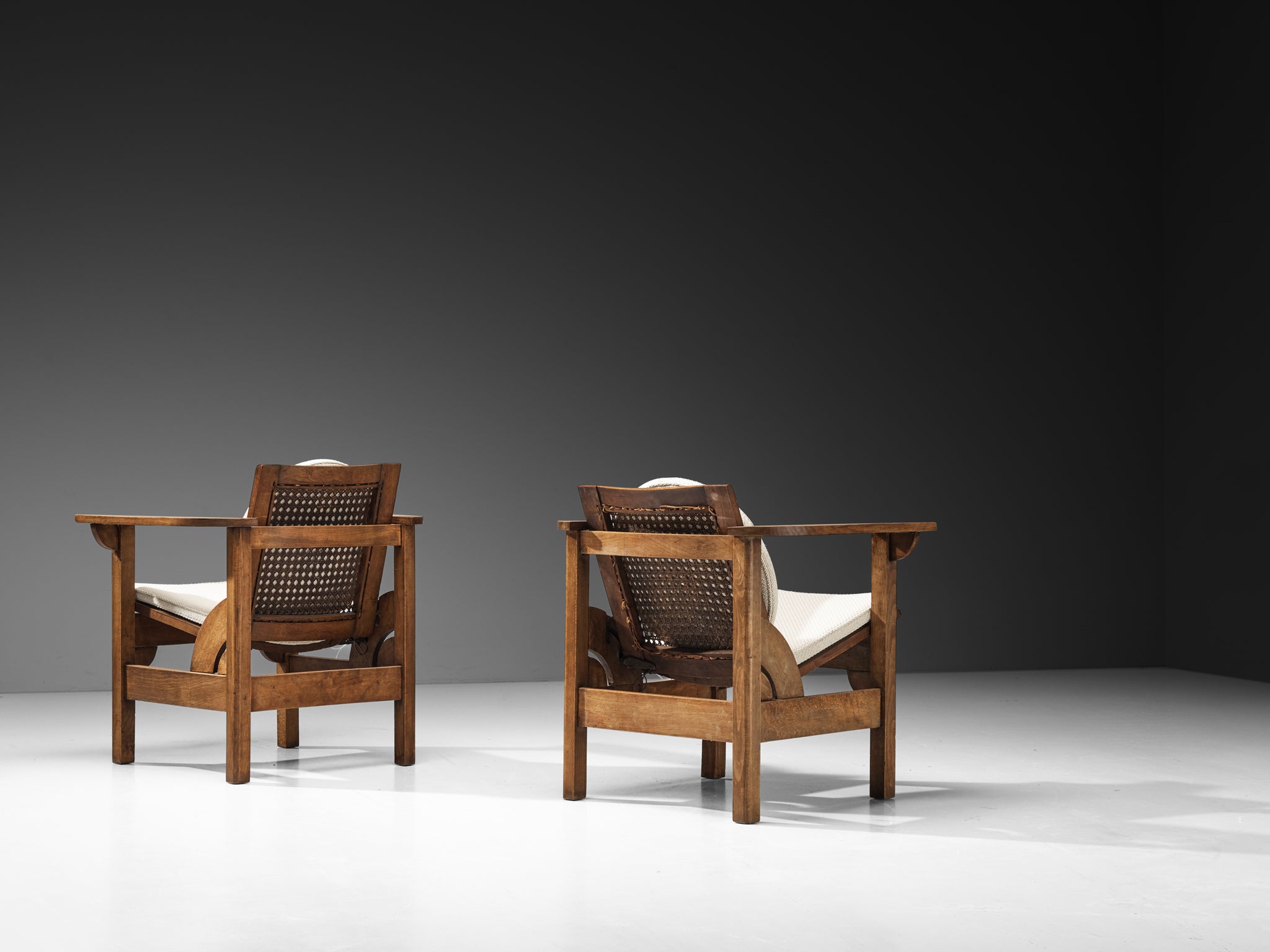 Pierre Dariel 'Hendaye' Armchairs in Wood and Cane Seating Morentz