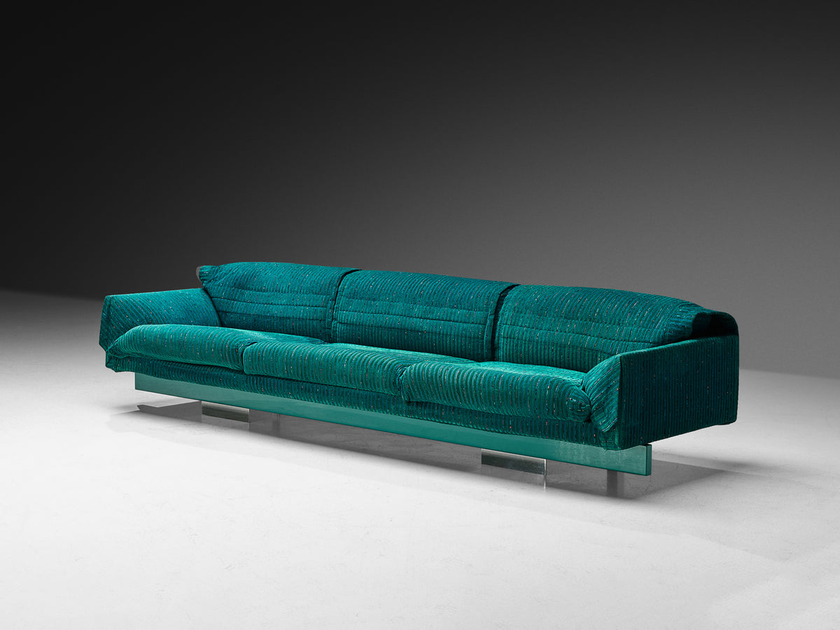 Saporiti Large Post-Modern Sofa in Structured Turquoise Upholstery Seating Morentz
