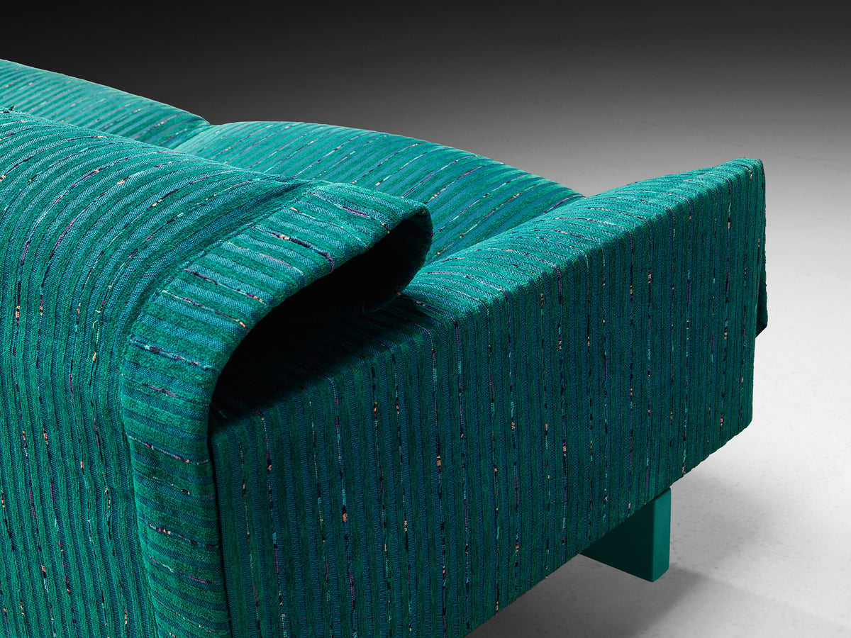 Saporiti Large Post-Modern Sofa in Structured Turquoise Upholstery Seating Morentz