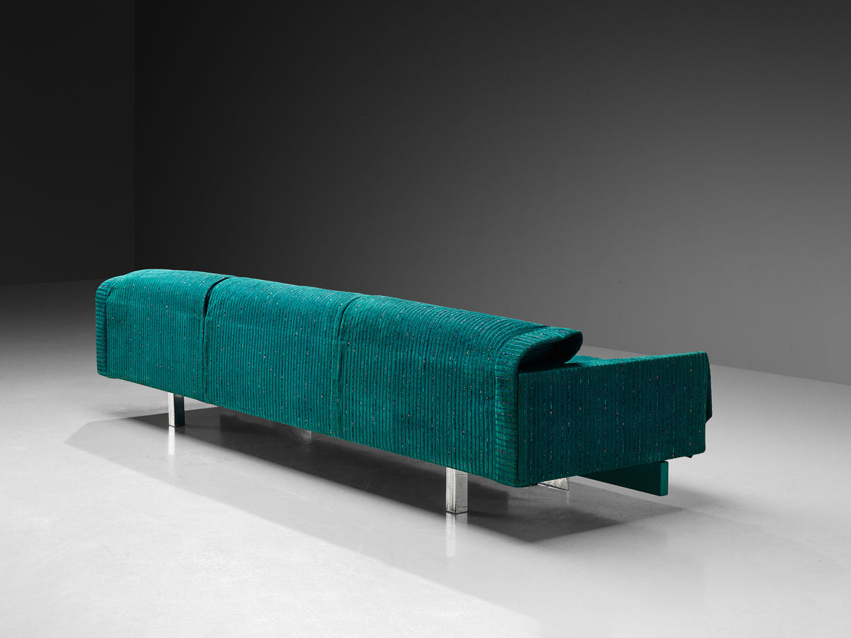 Saporiti Large Post-Modern Sofa in Structured Turquoise Upholstery Seating Morentz