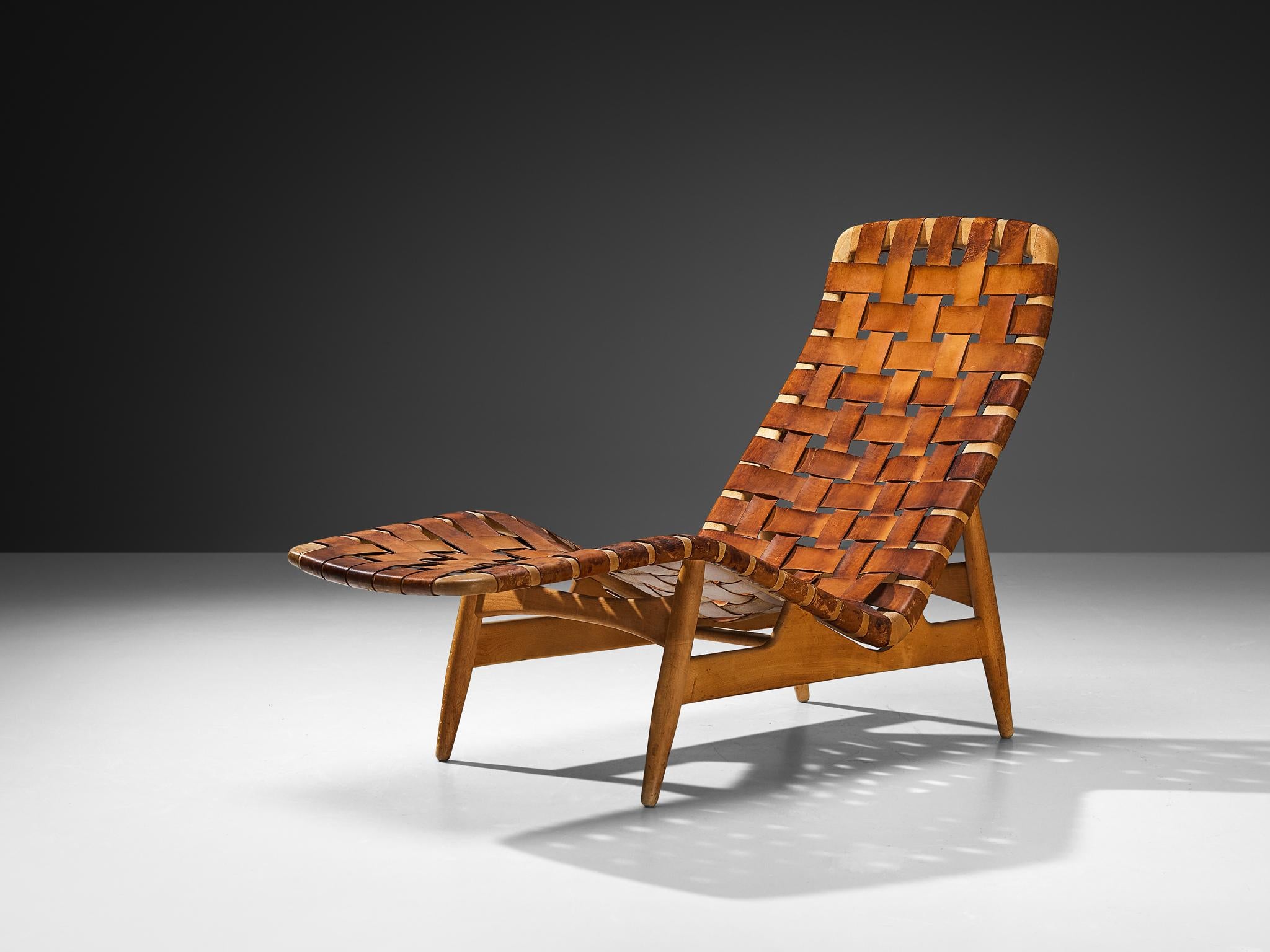 Arne Vodder for Bovirke Chaise Longue in Patinated Cognac Leather seating Morentz
