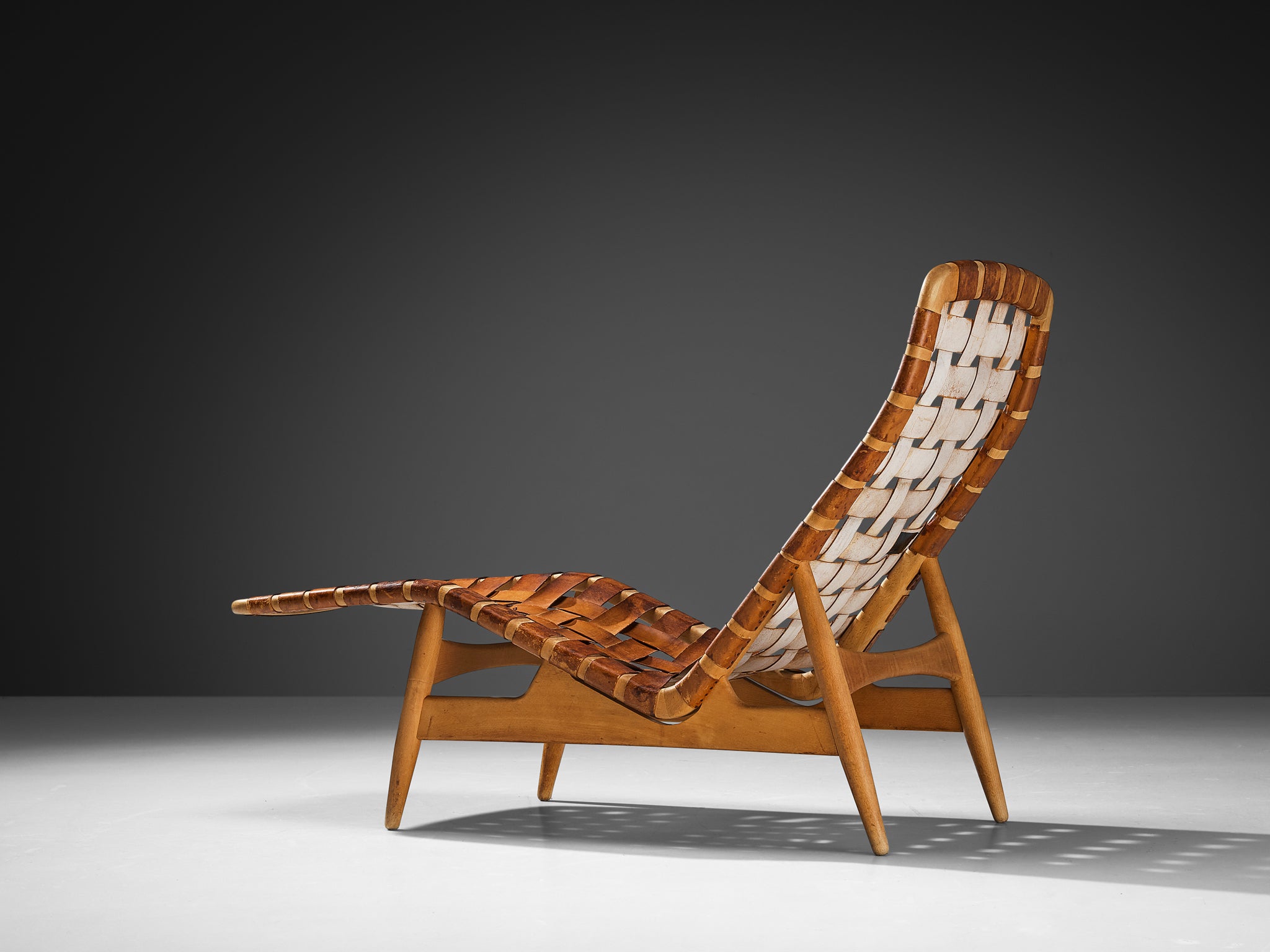 Arne Vodder for Bovirke Chaise Longue in Patinated Cognac Leather Seating Morentz