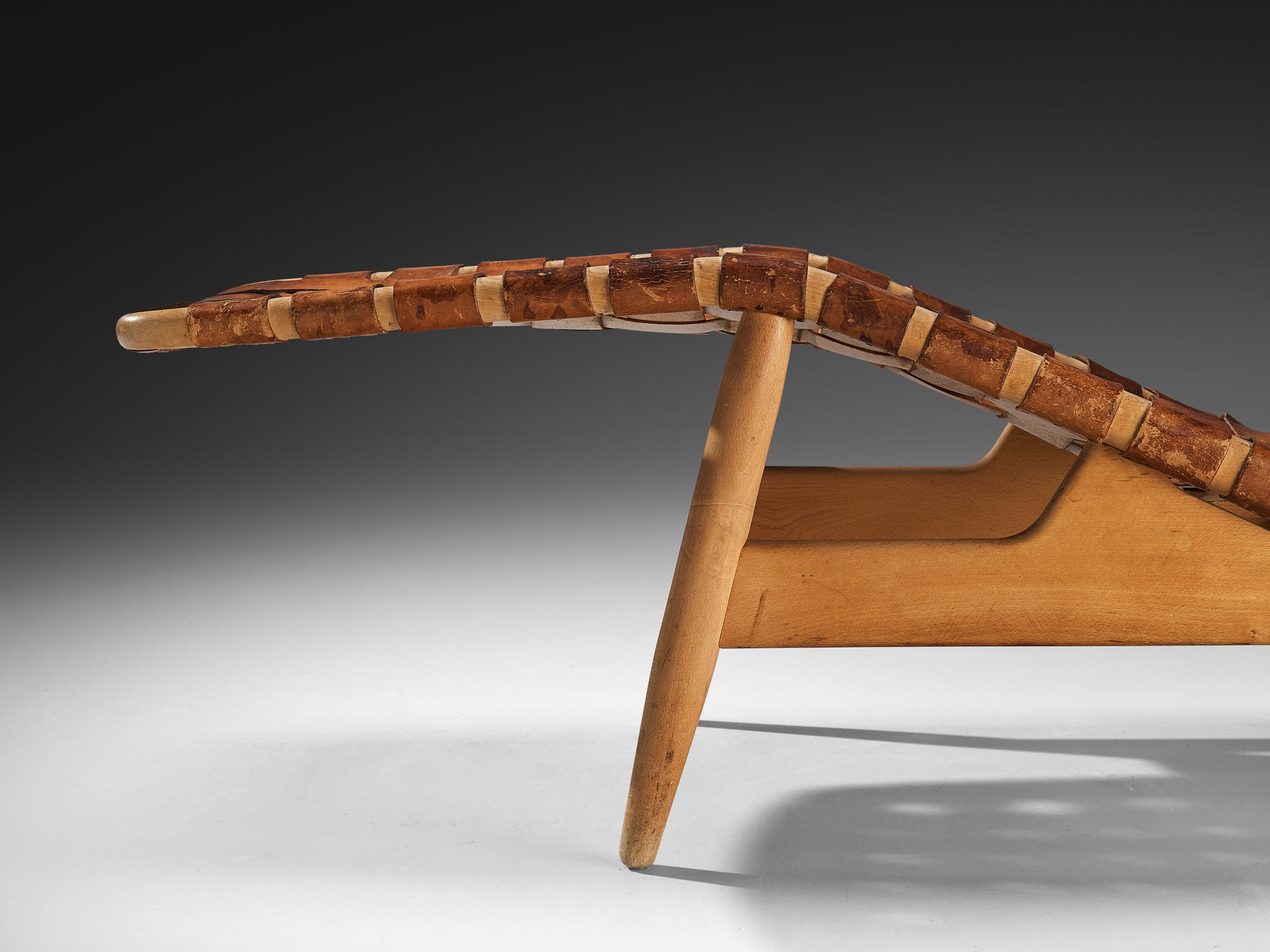 Arne Vodder for Bovirke Chaise Longue in Patinated Cognac Leather Seating Morentz