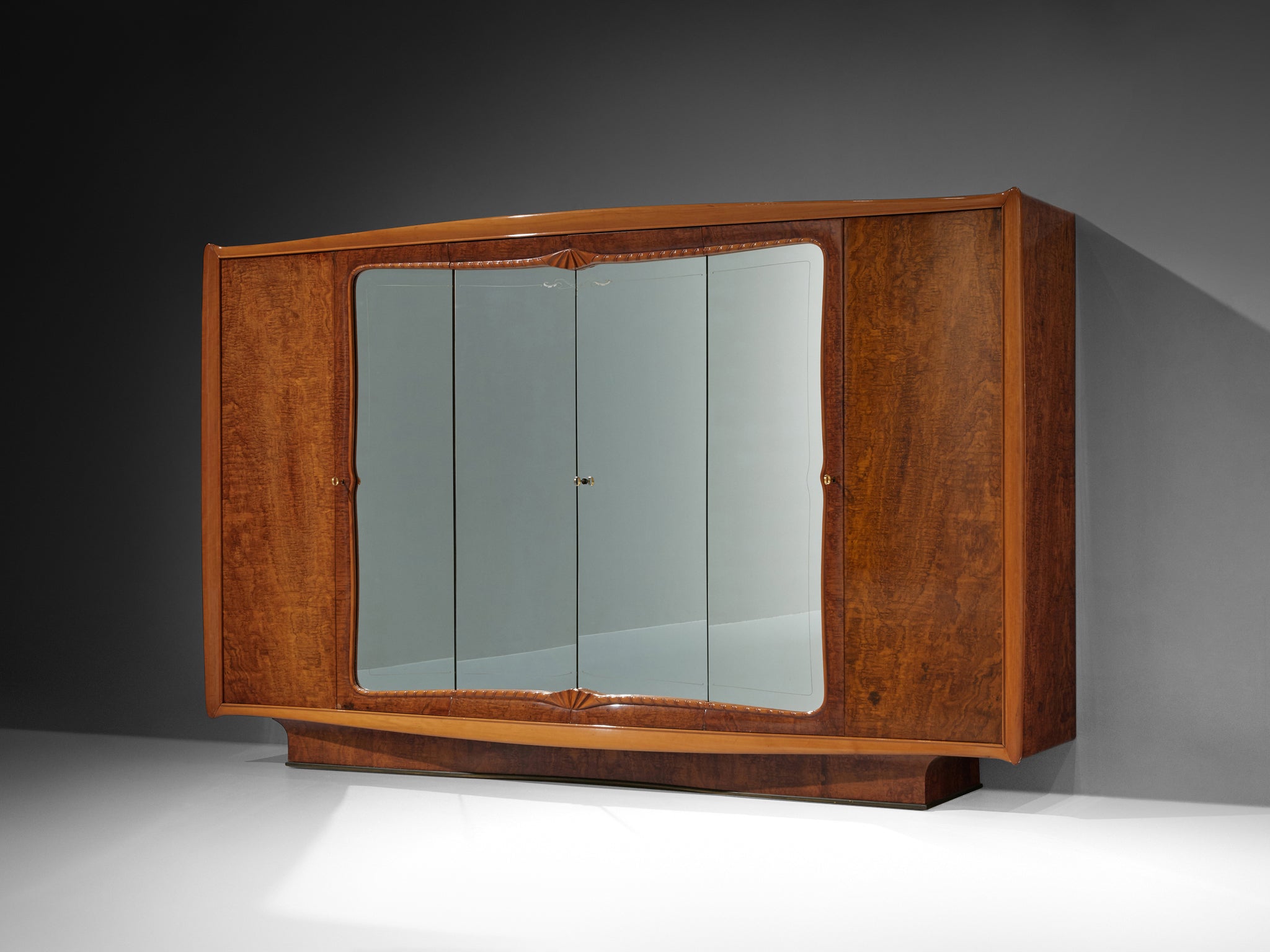 Exquisite Italian Wardrobe with Mirrored Doors in Walnut Burl Case pieces and storage cabinets Morentz