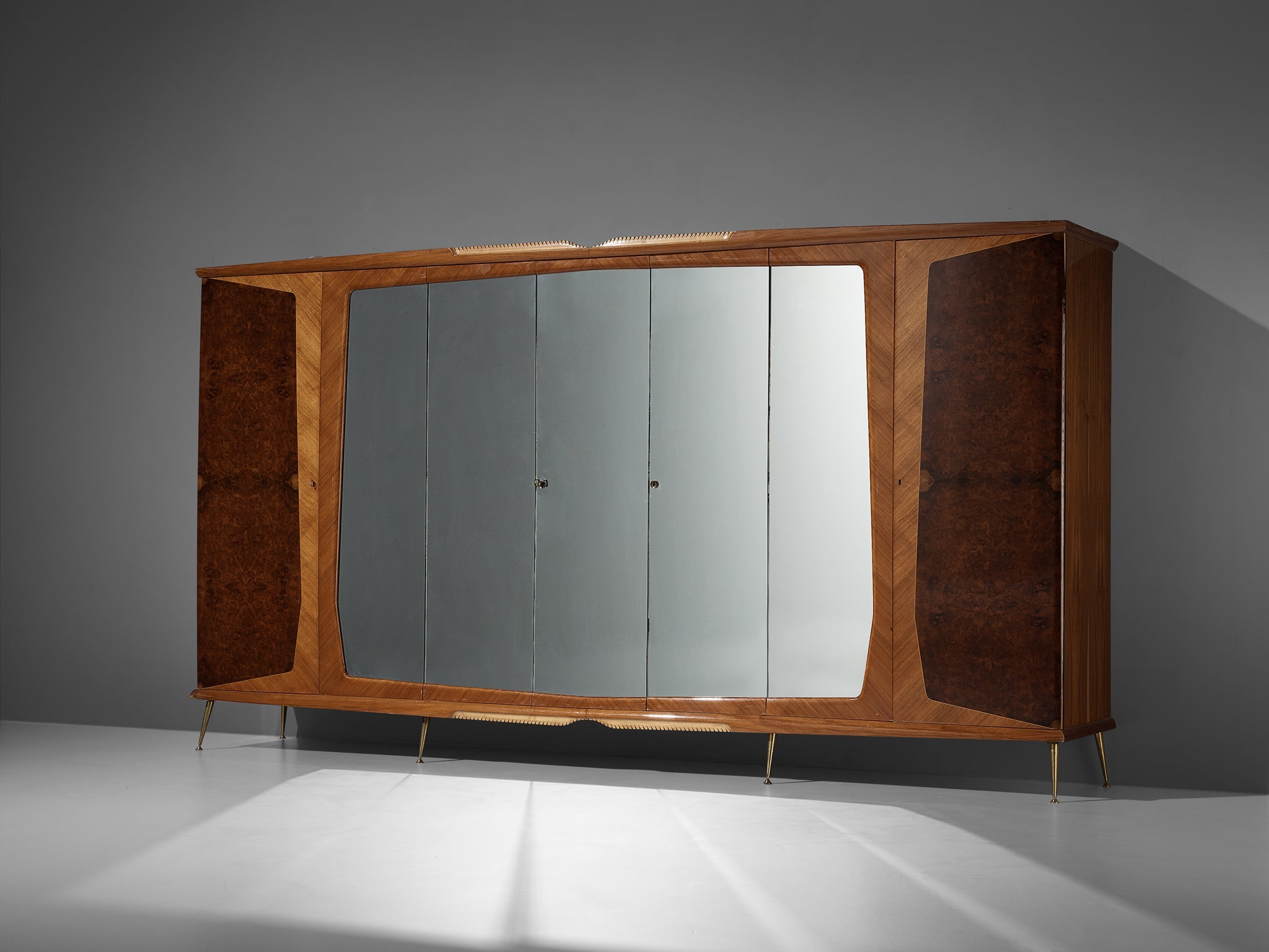 Large Italian Mirrored Wardrobe in Walnut with Mirror Panels case pieces and storage cabinets Morentz