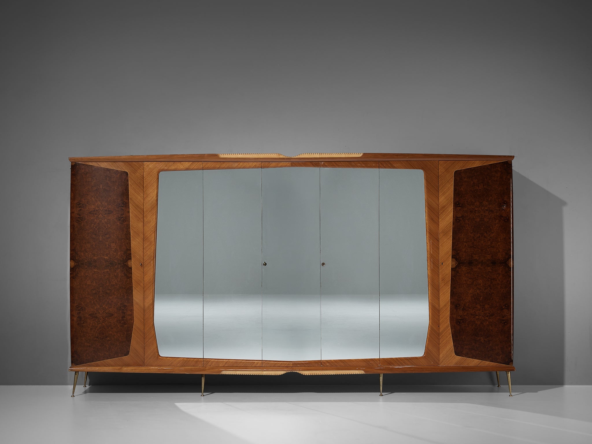 Large Italian Mirrored Wardrobe in Walnut with Mirror Panels case pieces and storage cabinets Morentz