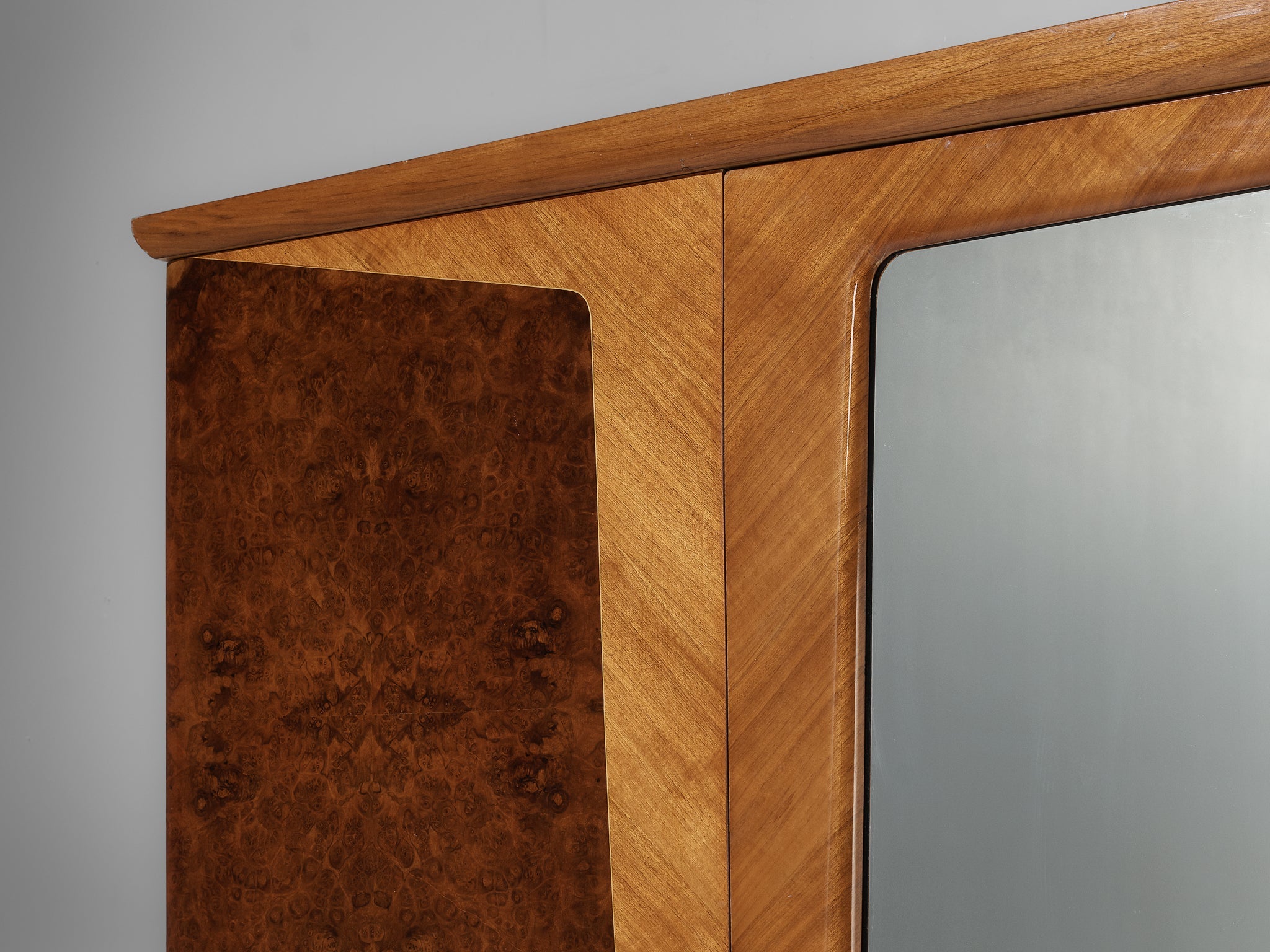 Large Italian Mirrored Wardrobe in Walnut with Mirror Panels case pieces and storage cabinets Morentz