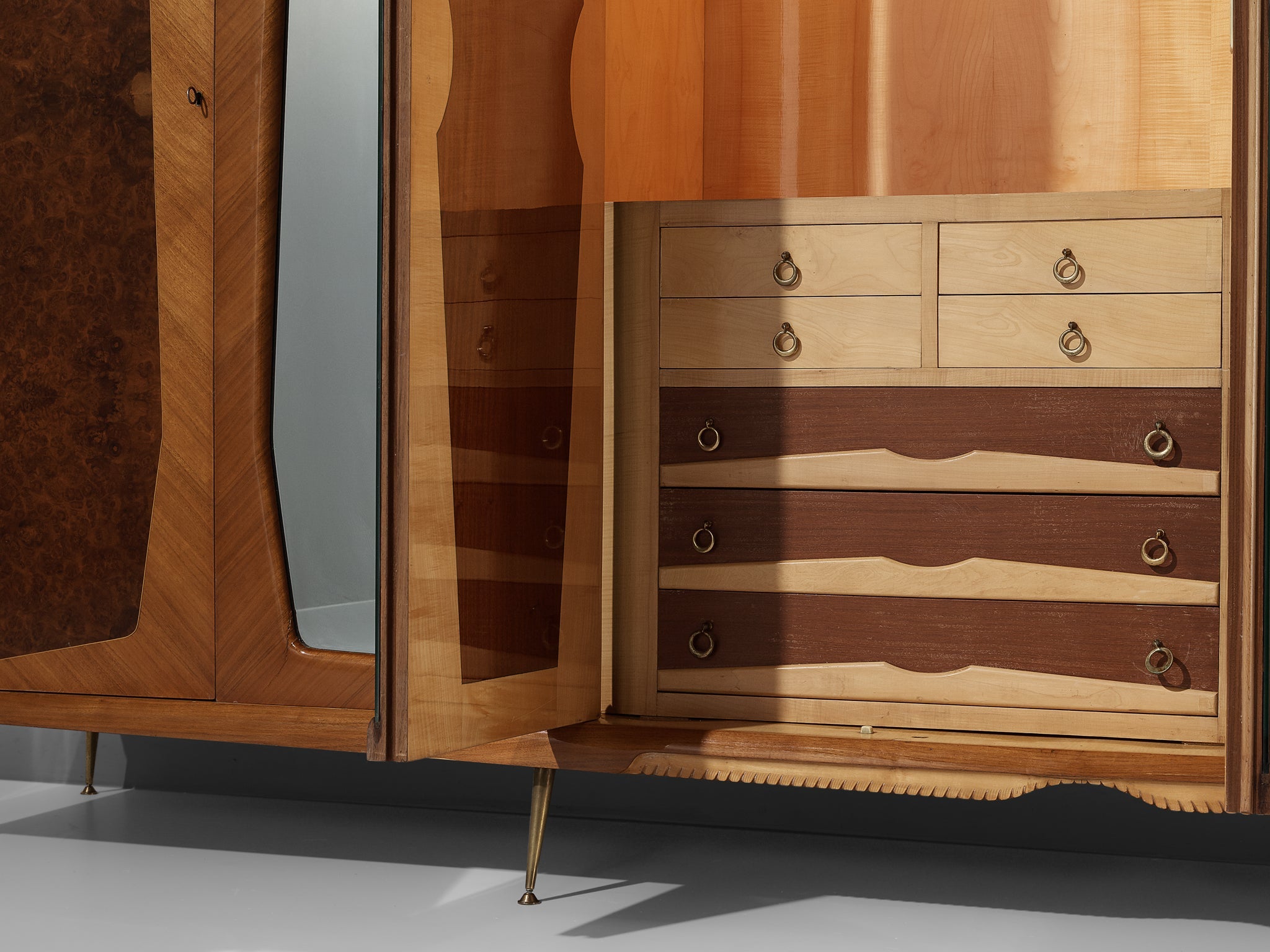 Large Italian Mirrored Wardrobe in Walnut with Mirror Panels case pieces and storage cabinets Morentz