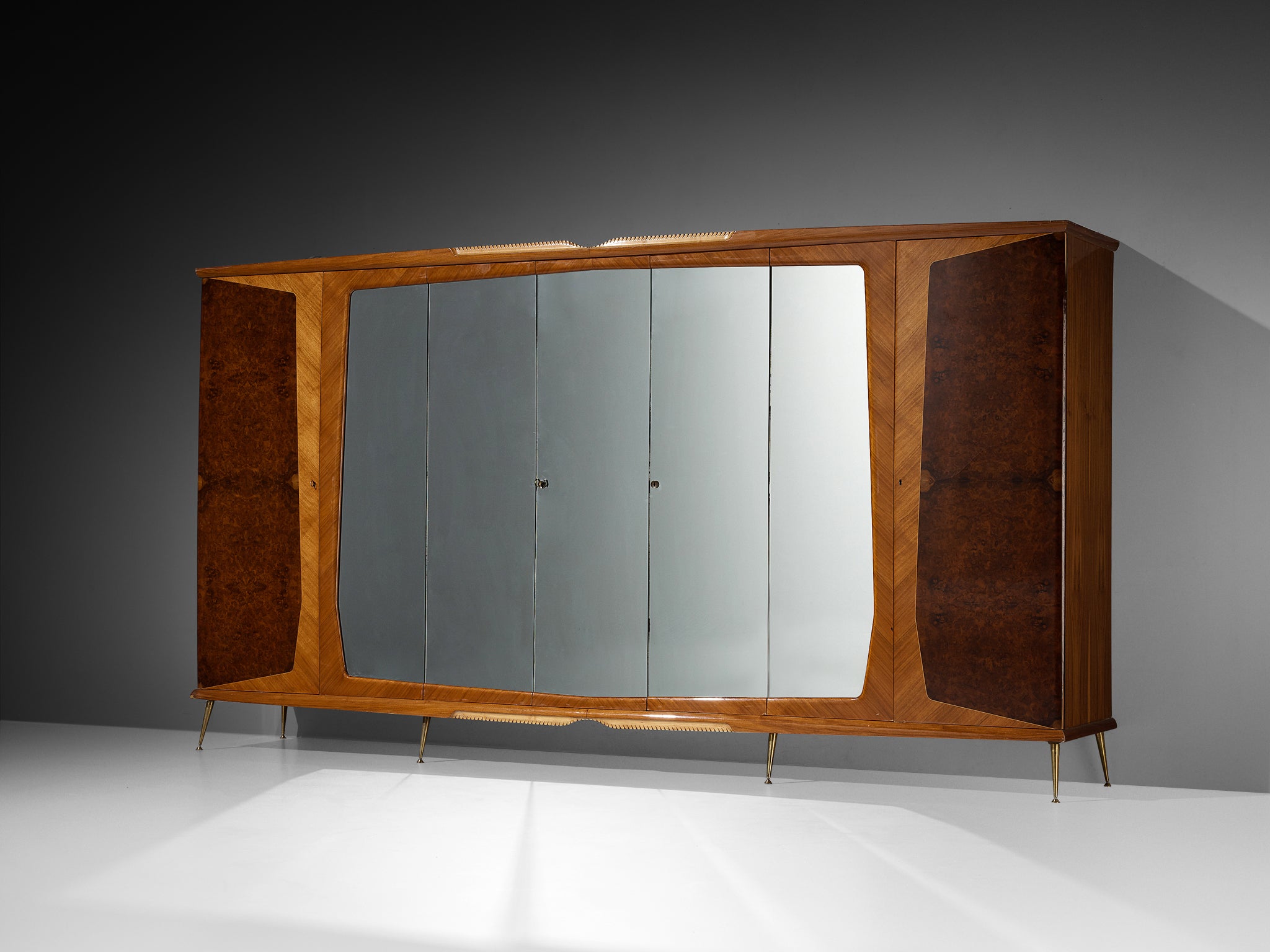 Large Italian Mirrored Wardrobe in Walnut with Mirror Panels