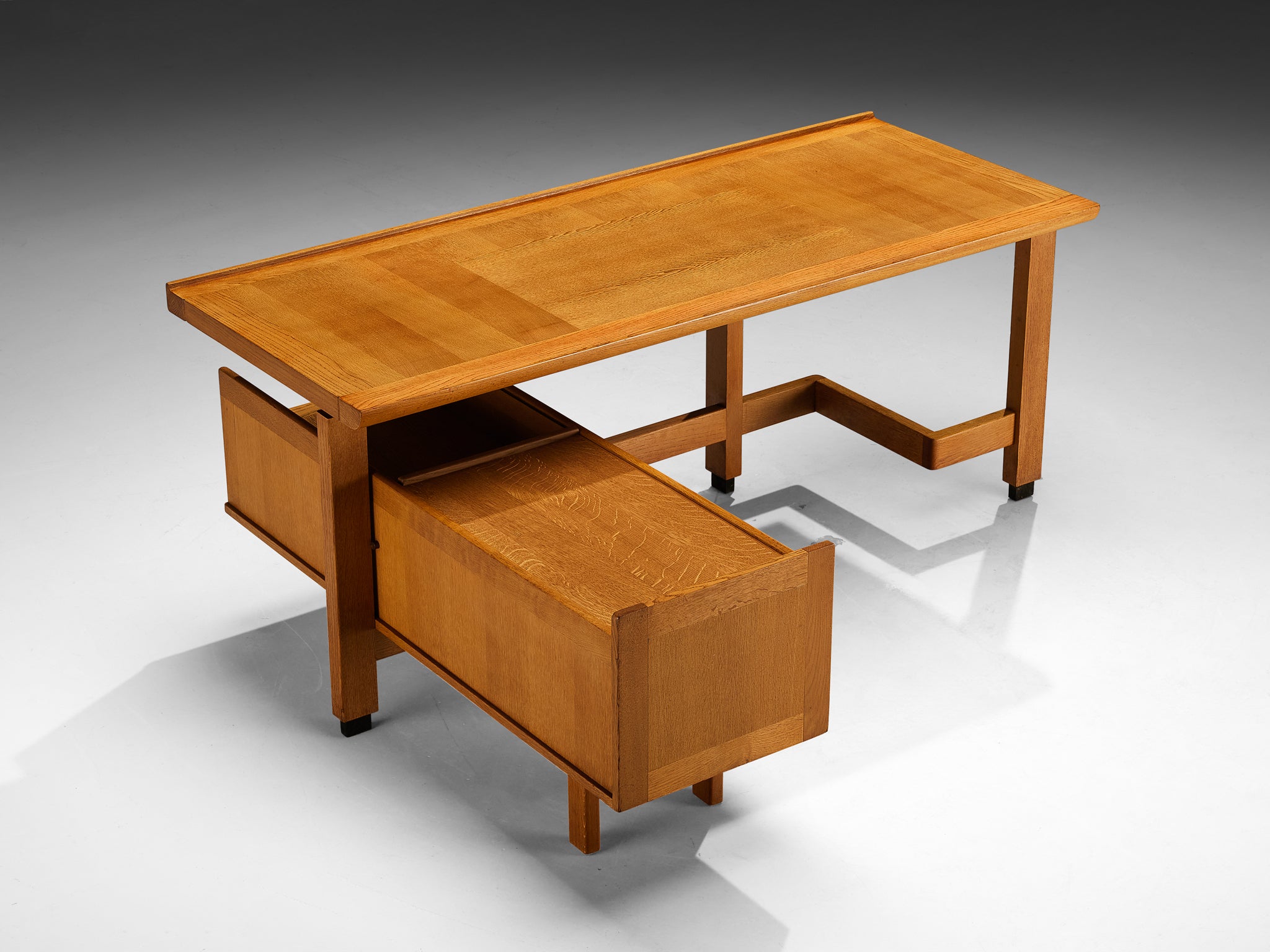 Guillerme & Chambron Desk with Return in Blonde Solid Oak Tables Morentz
