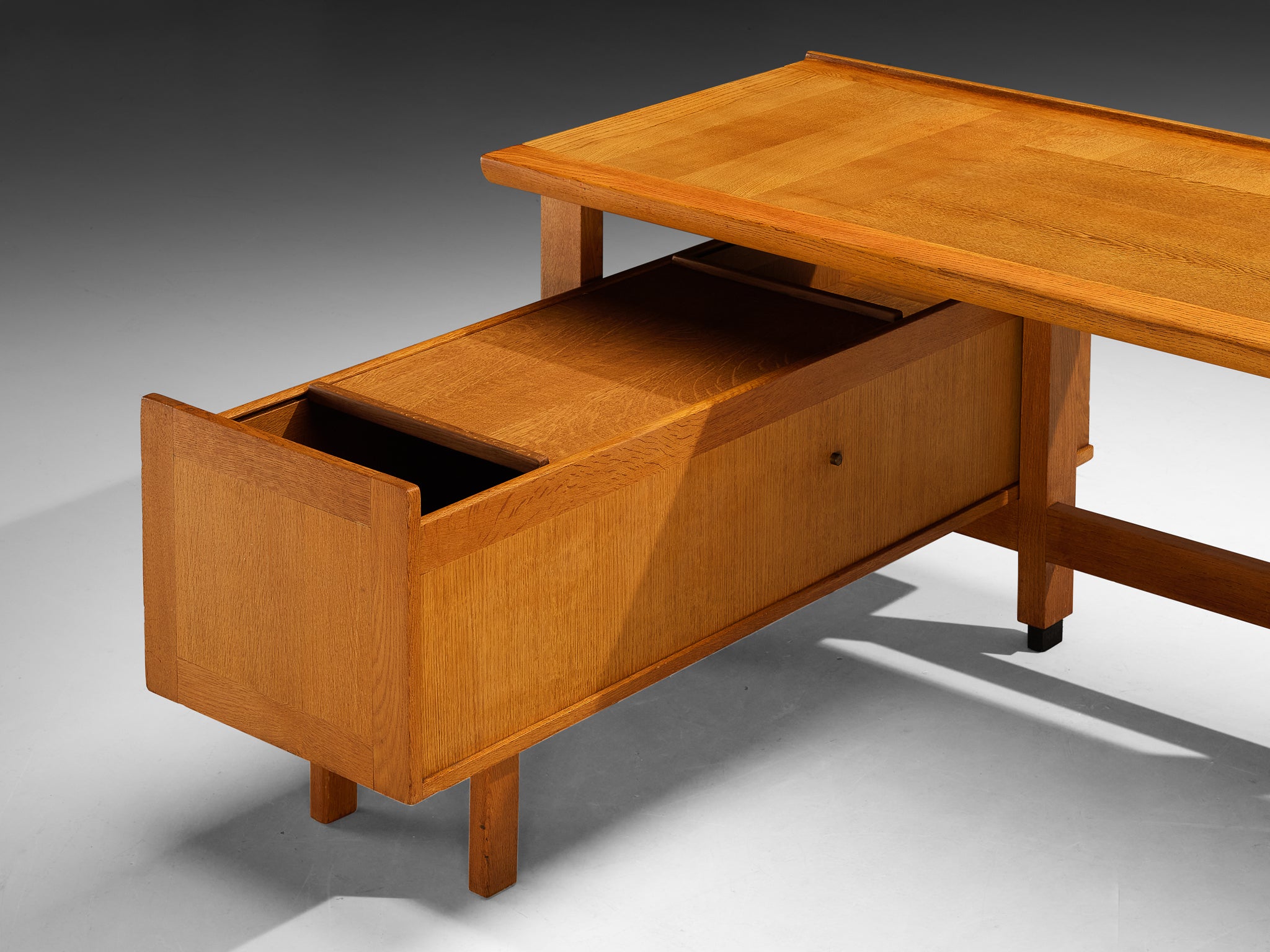 Guillerme & Chambron Desk with Return in Blonde Solid Oak Tables Morentz