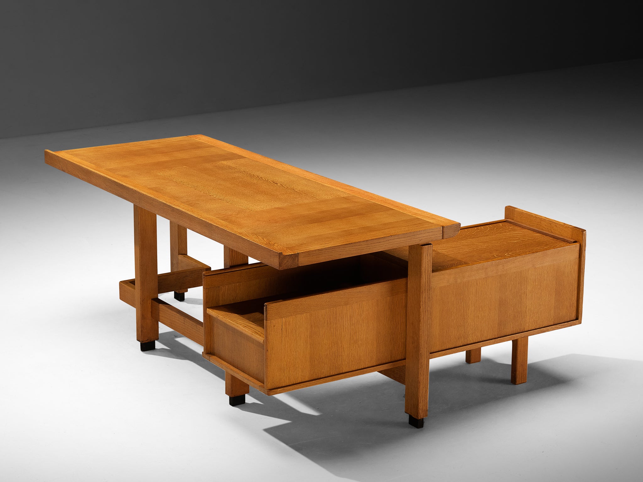 Guillerme & Chambron Desk with Return in Blonde Solid Oak Tables Morentz