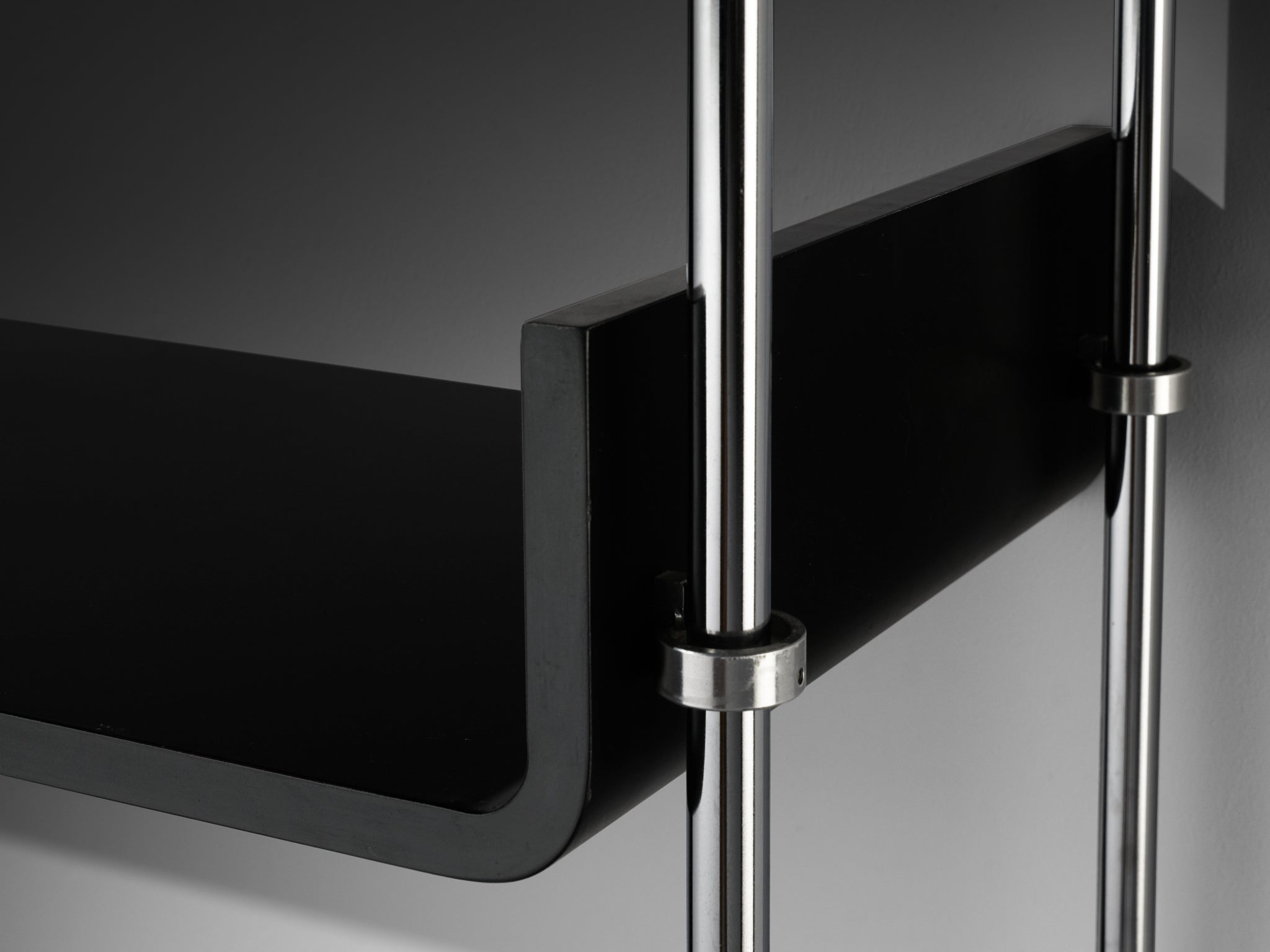 Michel Ducaroy Modular Wall Unit in Black Lacquered Wood and Steel case pieces and storage cabinets Morentz