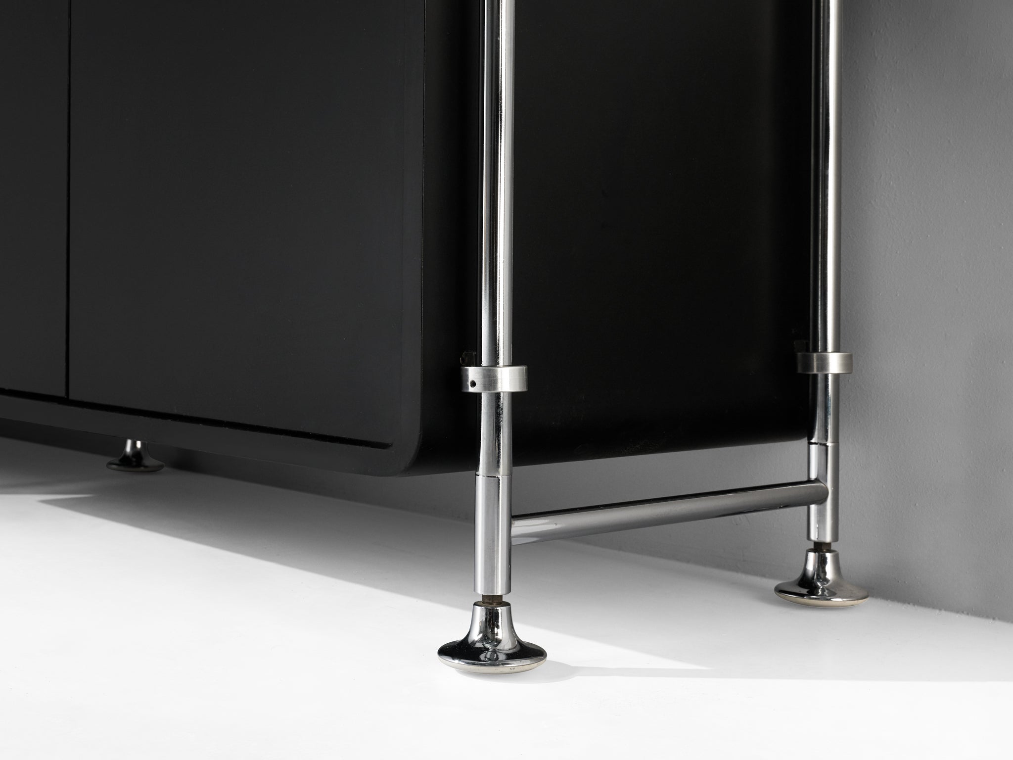 Michel Ducaroy Modular Wall Unit in Black Lacquered Wood and Steel case pieces and storage cabinets Morentz