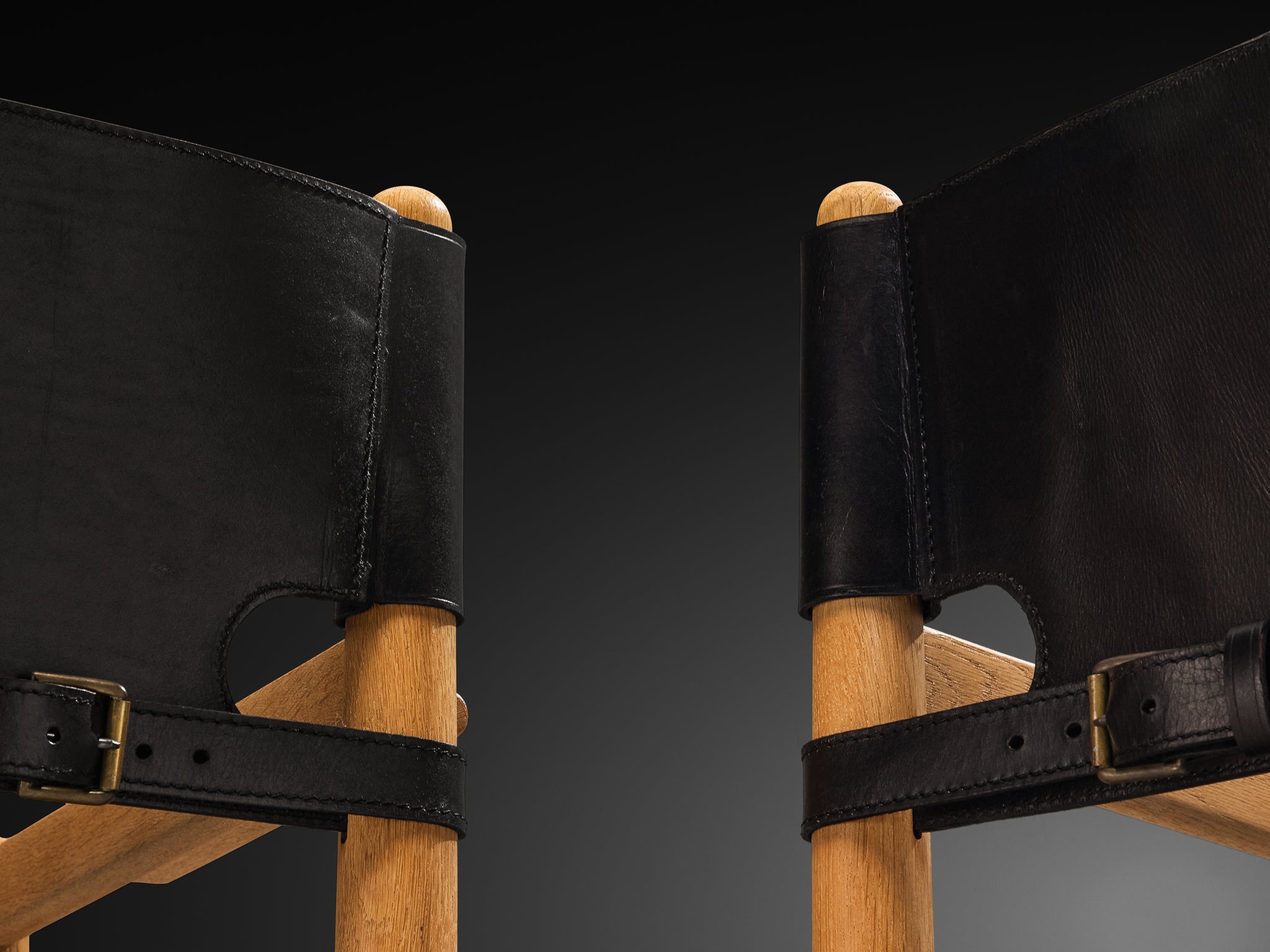 Børge Mogensen for Fredericia Stolefabrik Set of 'Spanish' Dining Chairs in Oak and Black Leather Seating Morentz