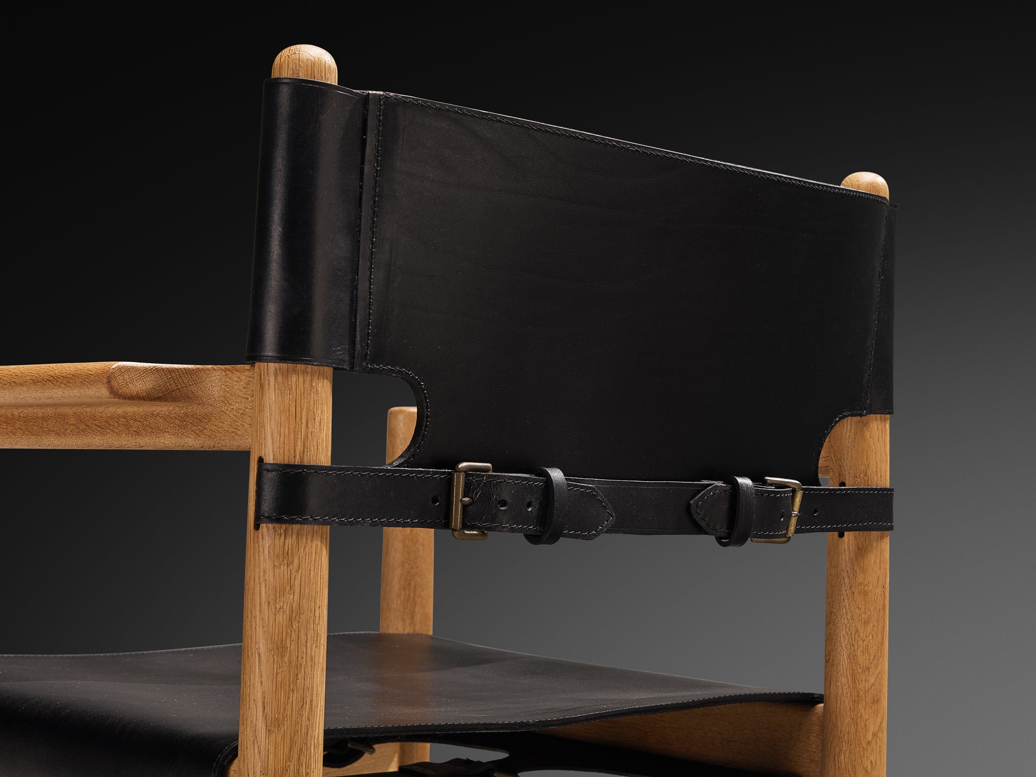 Børge Mogensen for Fredericia Stolefabrik Set of 'Spanish' Dining Chairs in Oak and Black Leather Seating Morentz