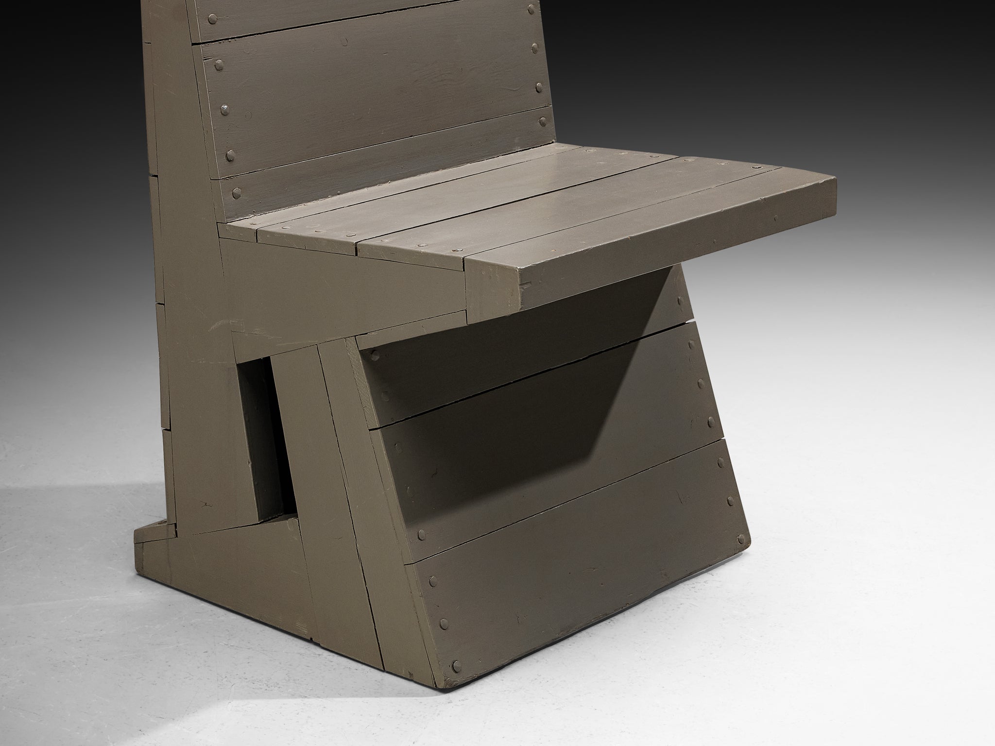Dom Hans van der Laan High Chair in Grey Lacquered Pine with Metal Nails Seating Morentz