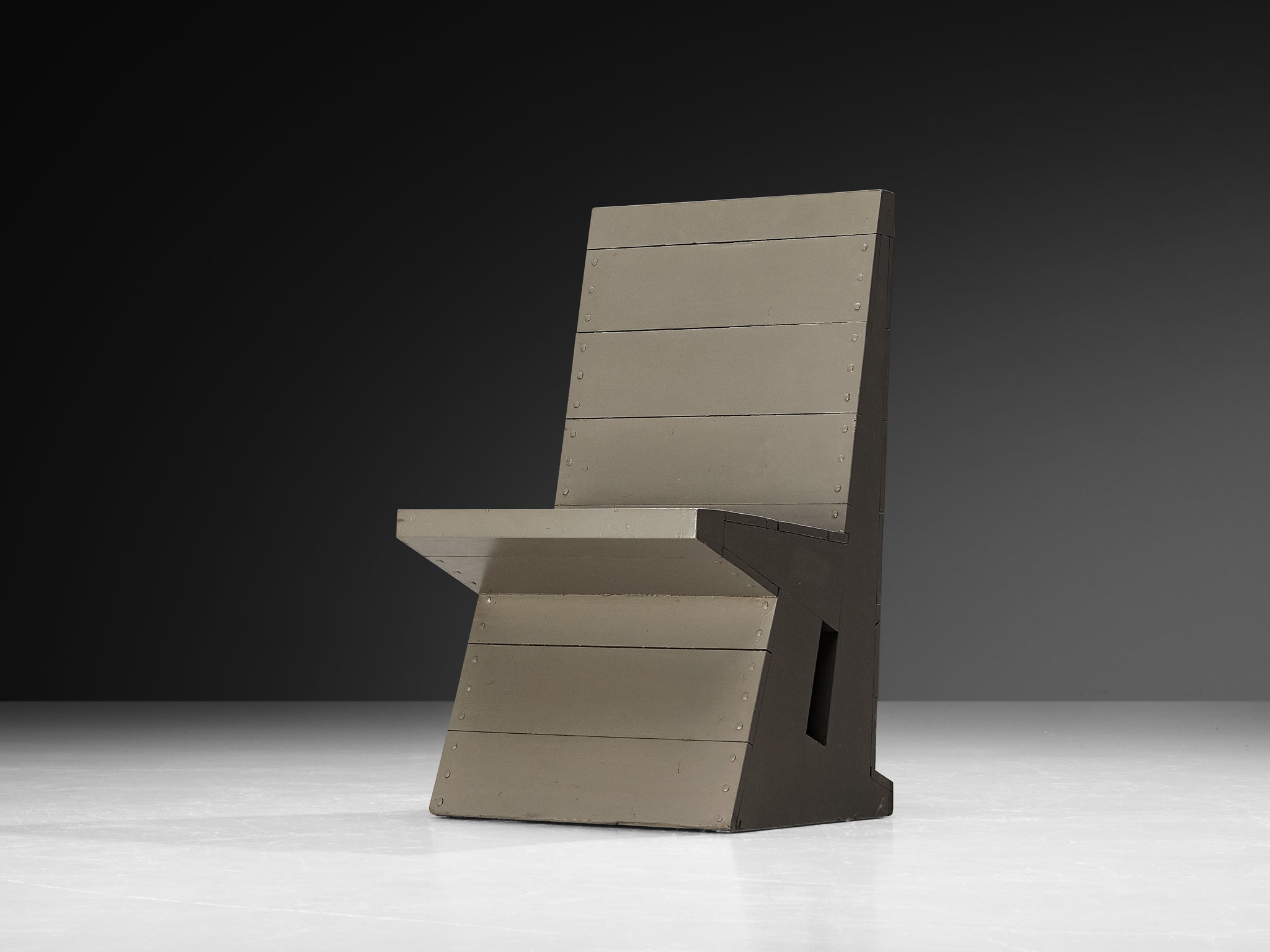 Dom Hans van der Laan High Chair in Grey Lacquered Pine with Metal Nails Seating Morentz
