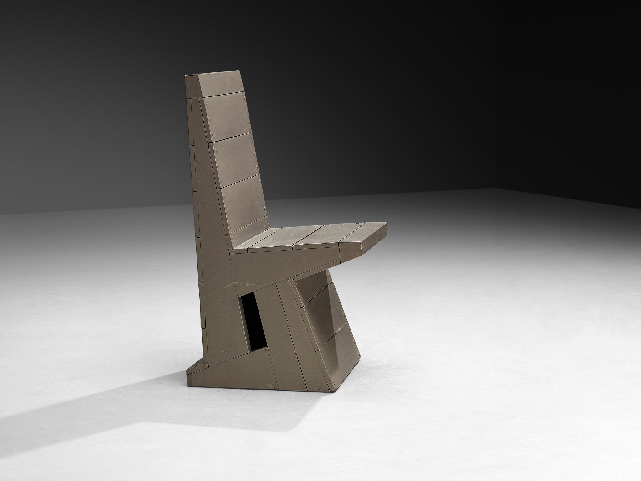 Dom Hans van der Laan High Chair in Grey Lacquered Pine with Metal Nails Seating Morentz